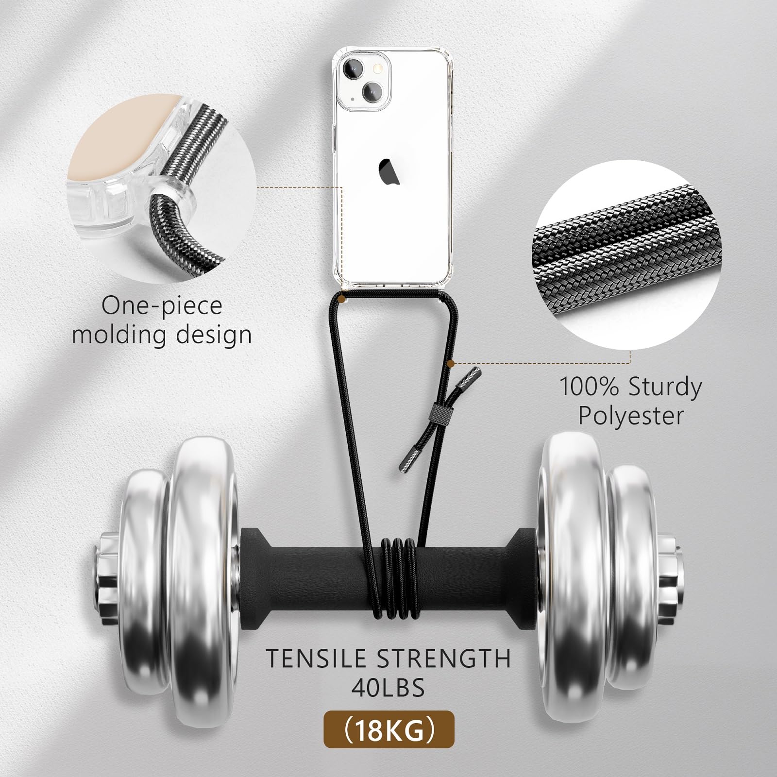 DiDaDi Cover per iPhone 15 Plus con Cordino, Trasparente Custodia con Laccio Tracolla Cellulare Girocollo Collana Protettiva per iPhone 15 Plus 6.7", Nero