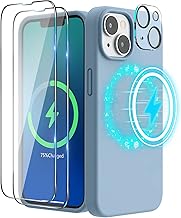 SURPHY Silicone Case Designed for iPhone 14, Compatible with MagSafe, with 2 Screen Protectors + 1 Lens Potection Liquid Silicone Case for iPhone 14 6.1 Inch 2022, Blue Fog