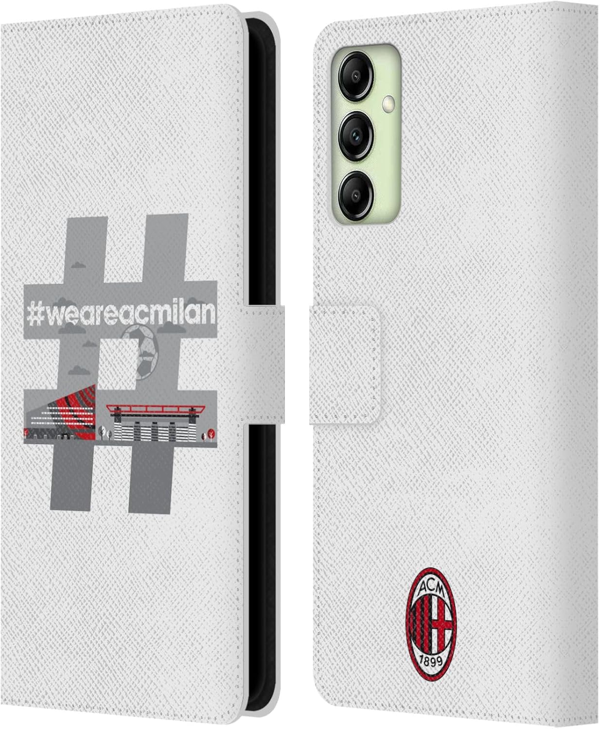 Head Case Designs Officially Licensed AC Milan Hashtag Adults Leather Wallet Case Compatible with Samsung Galaxy A14 5G