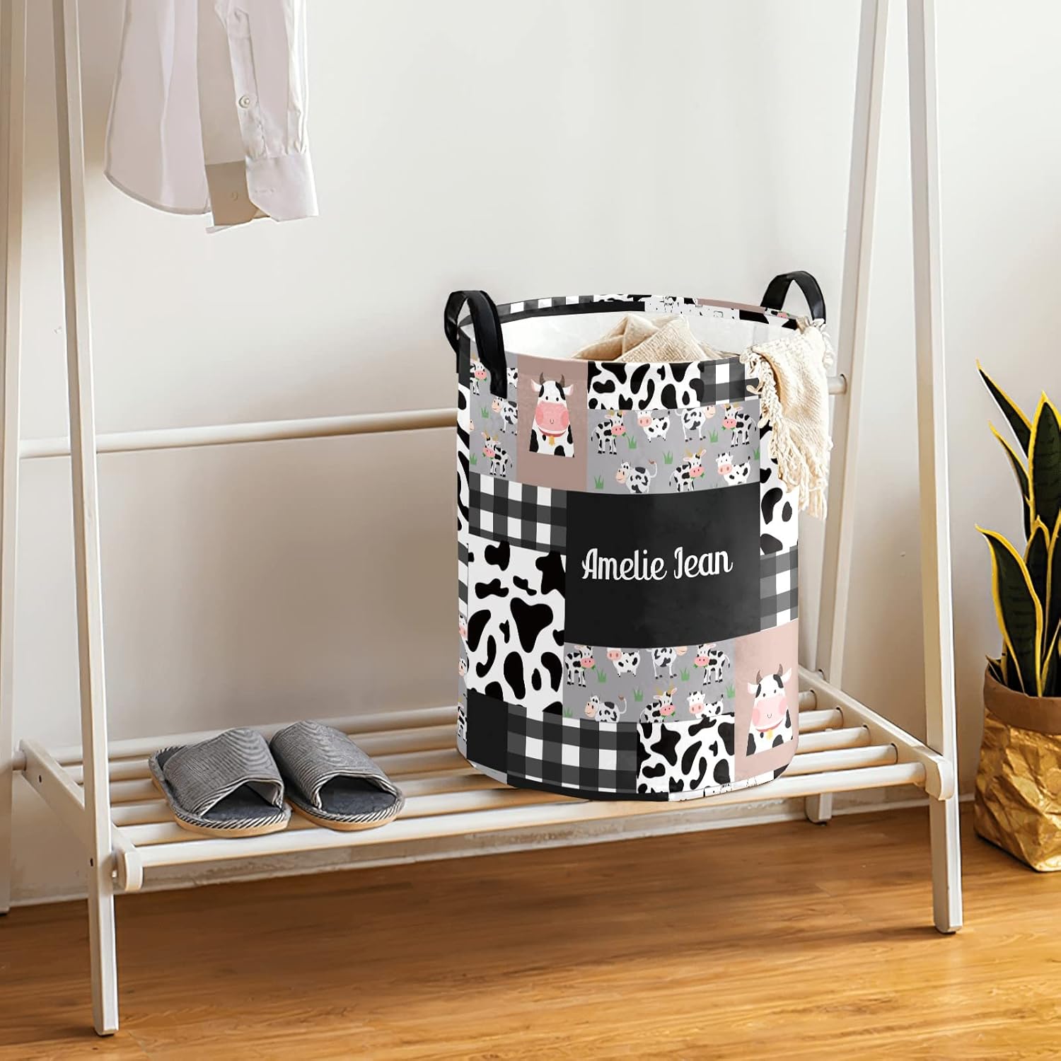 Cow Print Patchwork Storage Bin, Waterproof Oxford Fabric Clothes Basket Organizer for Laundry Hamper,Toy Bins,Gift Baskets, Bedroom, Clothes,Baby Nursery
