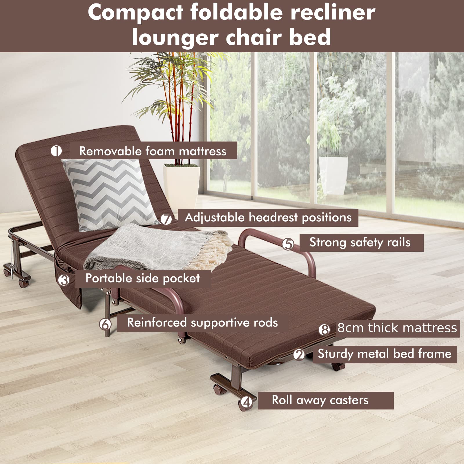 Costwayfolding Sofa Bed With Mattress Wheels And Side Pocket