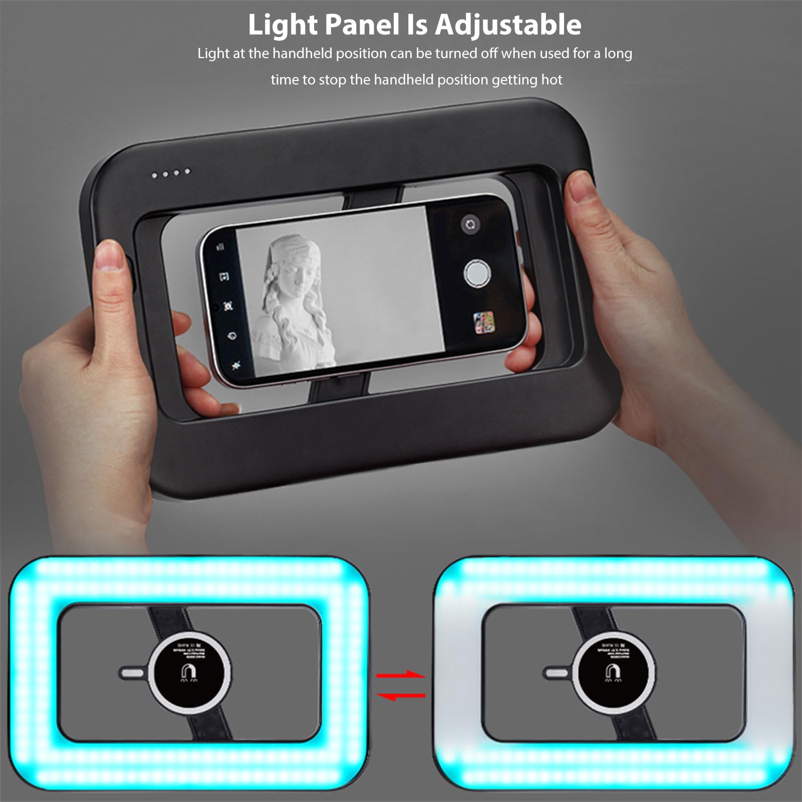 VBESTLIFE Anello Luminoso per Telefono Magnetico, 448 LED 6000mAh Luce per Selfie RGB Ricaricabile per Telefono, Stabilizzatore Portatile con Luce per Video, Foto, Trucco