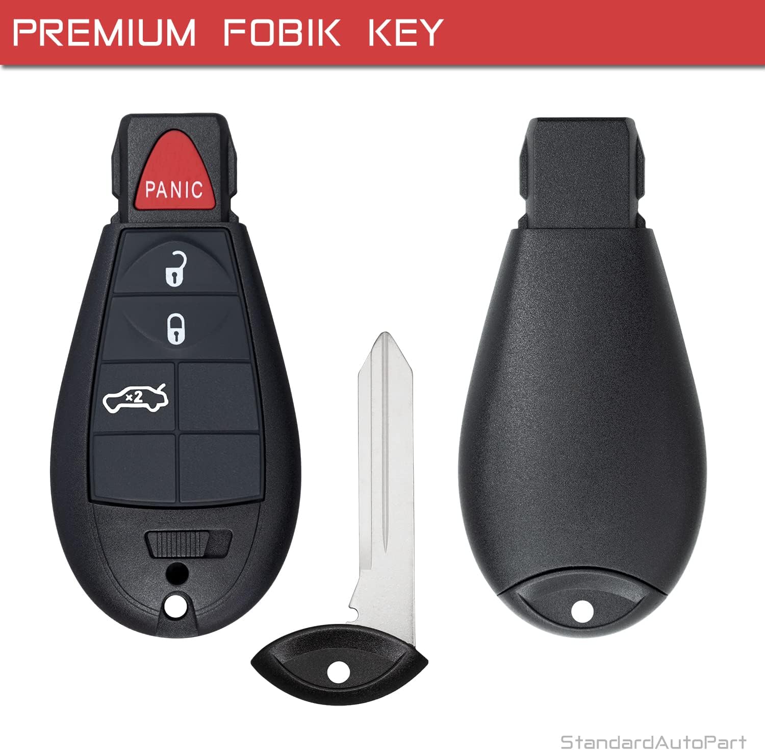 StandardAutoPart Premium Replacement Car Key for Grand Caravan Journey Durango Ram Town and Country M3N5WY783X IYZ-C01C (Complete Key, 3 Button Trunk)