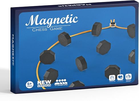 Magnetic Chess Game, Magnet Game with String, 20 Full-Size Stones, Adjustable String, Portable Storage Bag, for Kids and Adults, Easy and Fun, 2-4 Players, Ages 6+