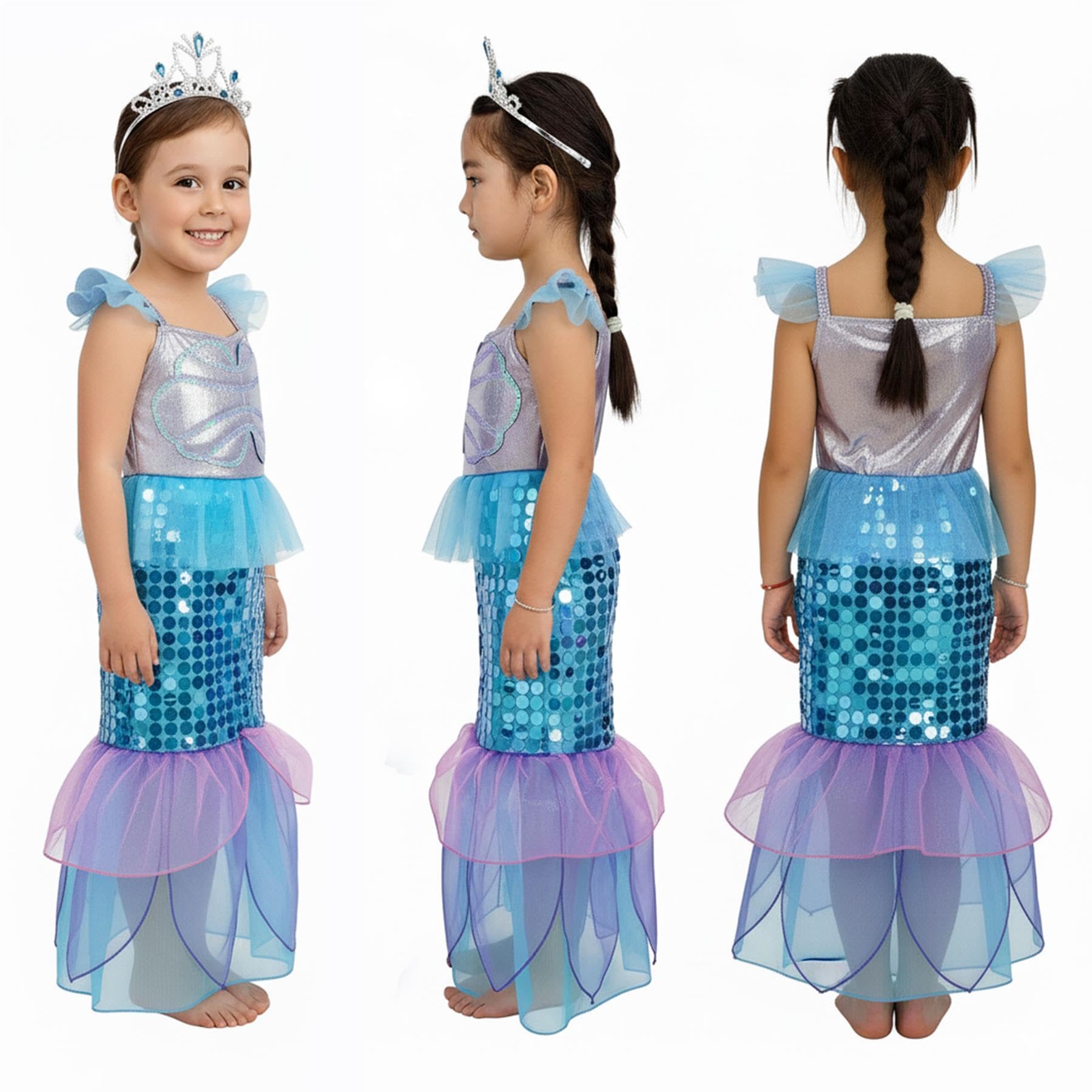 A2Z 4 Kids Meerjungfrau-Halloween-Kostüm für Mädchen, Kleid mit Krone, glitzerndes Pailletten-Design, Kostüm, Halloween, gruselig, Schulpartys, Cosplay, Event, Karneval, Kostüme, Größen 3 bis 14 Jahre