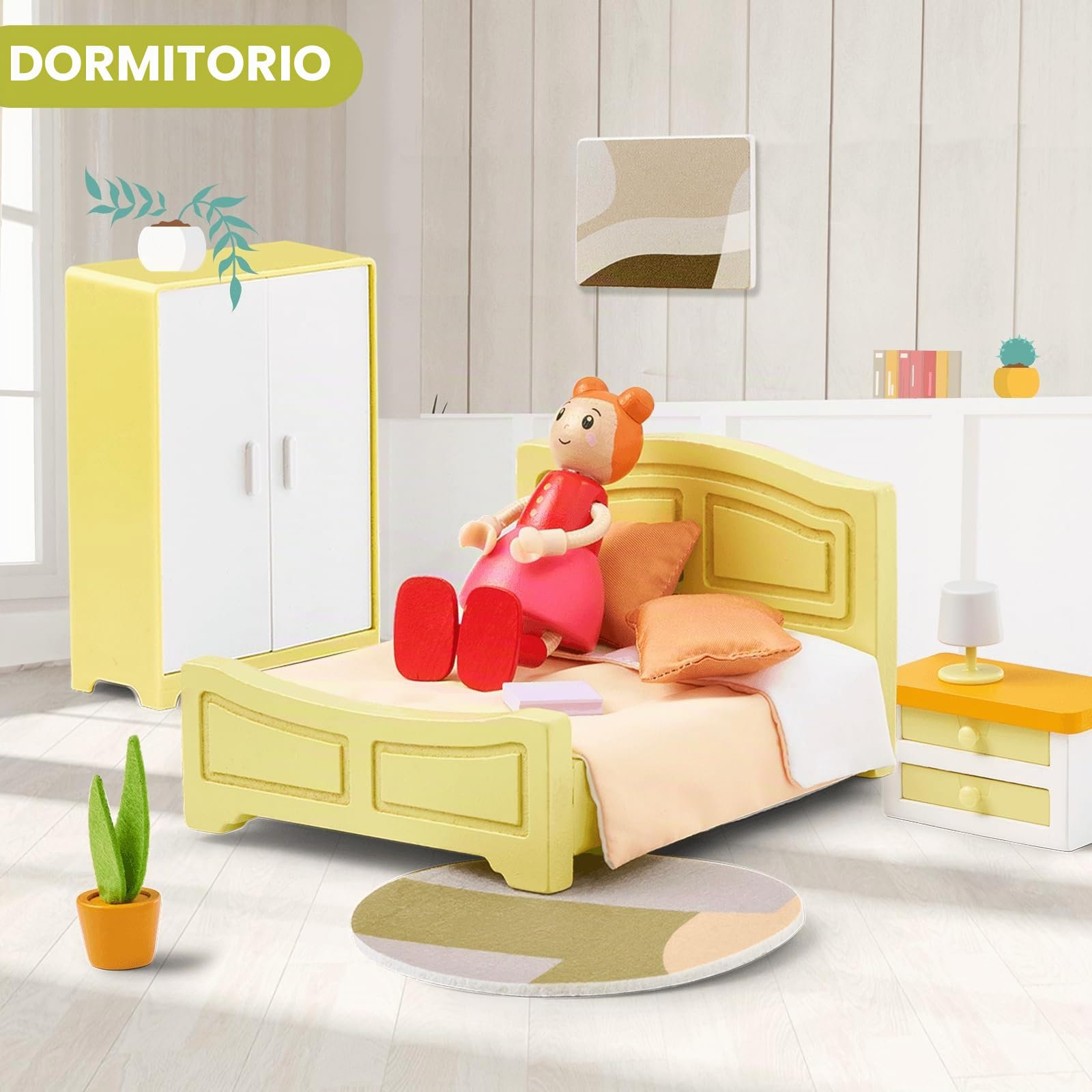 Juego de Muebles para Casa de Muñecas de Madera, 85 Piezas, Casa de Muñecas Moderna con 6 Habitaciones, Accesorios para Muñecas, Juguete para Niños, Niñas y Niños Pequeños de 3+ Años