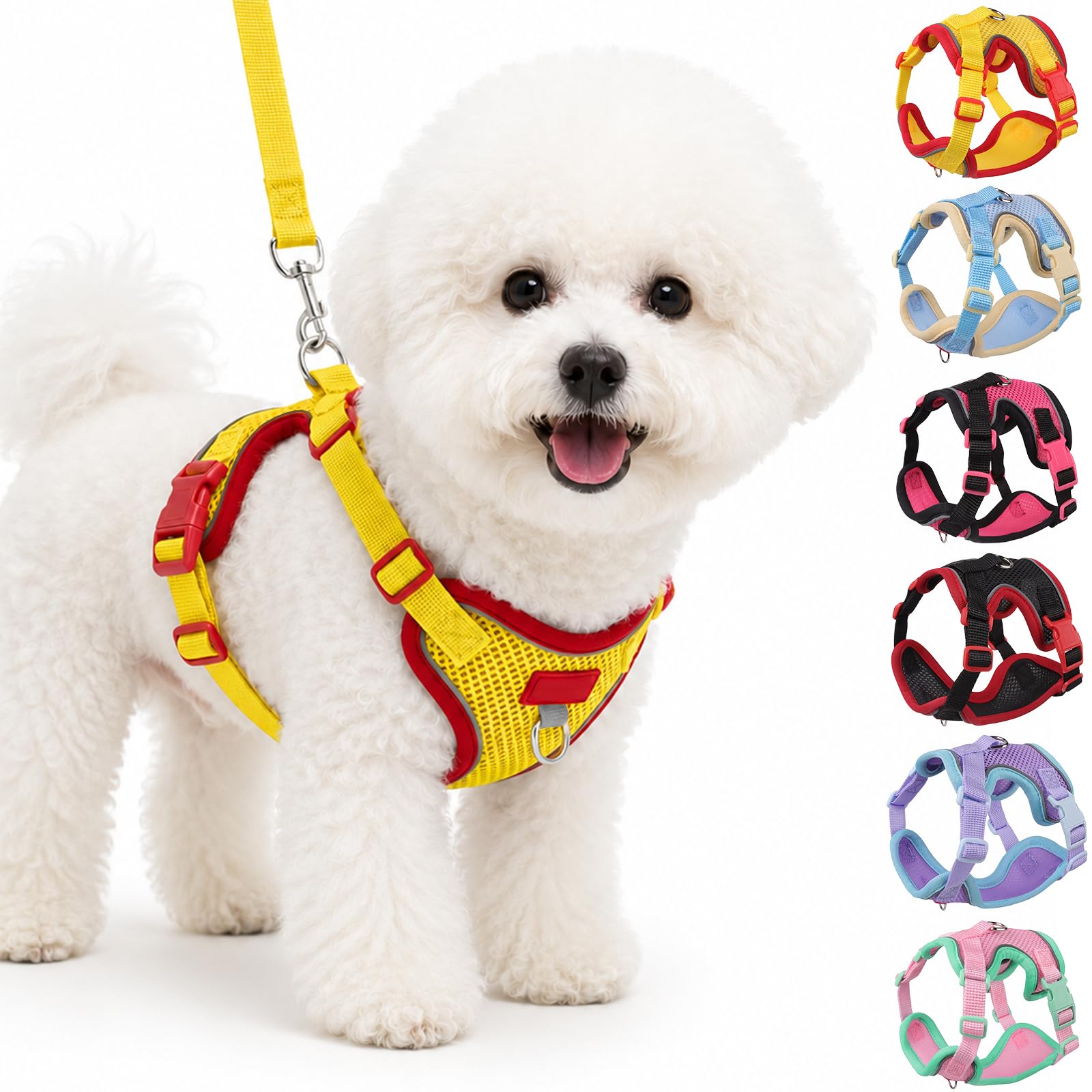 Olcyren Dog Harness and Leash Set, Adjustable Reflective Dog Harness with Leash Clip, Soft Mesh Pet Vest with Quick-Release Buckle for Puppy, Small and Medium Dogs, Cats (Yellow, M)