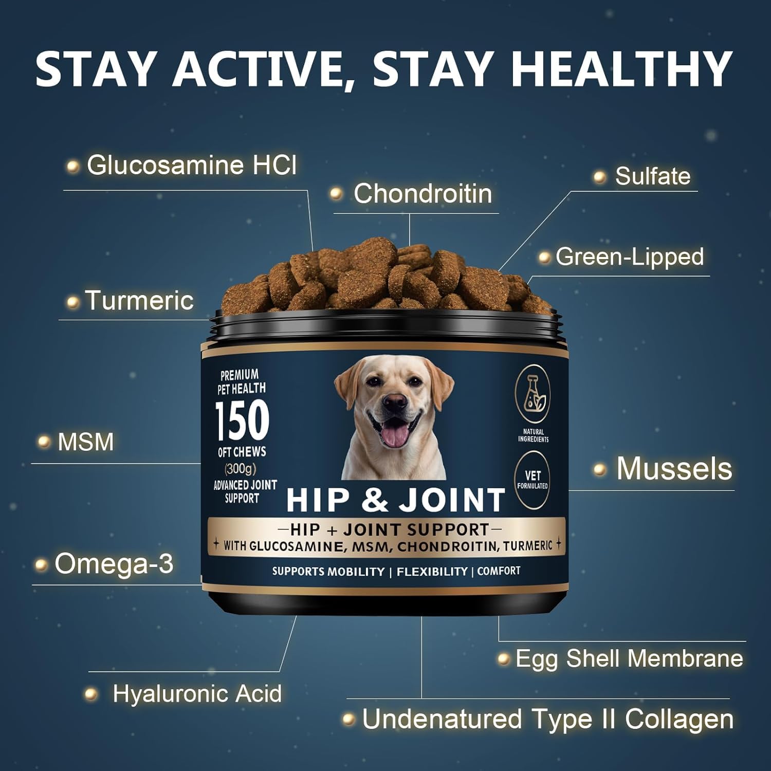 Glucosamine for Dogs - 150 Soft Chews, Hip & Joint Supplement with MSM, Chondroitin, Turmeric – Joint Support for Dogs Chicken Flavor – Vet Formulated – 2-Month Supply - image 3