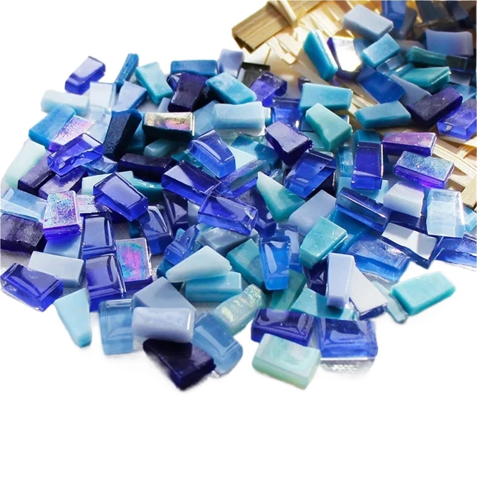 Mosaiksteine Zum Basteln 250 g/1000 g DIY-Mosaikstücke, unregelmäßiges Kunsthandwerk, dekorative Kristallglas-Polychrompartikel(Mixed Blue,Irregular_1KG)
