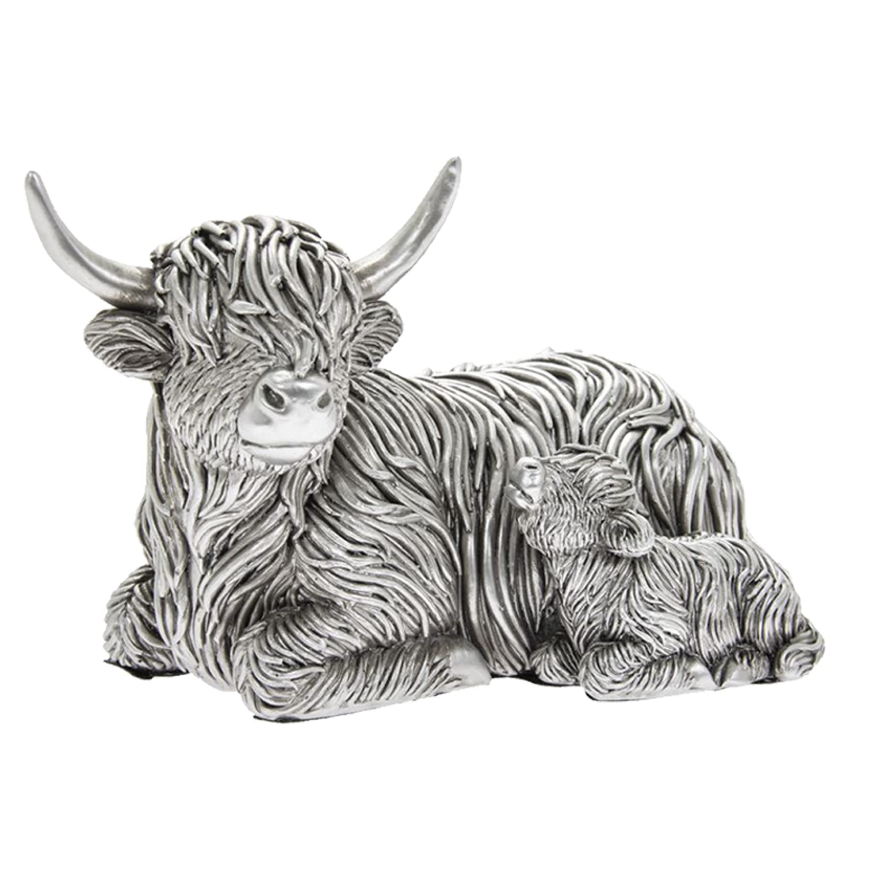 Majen Silver Widdle Gifts Ltd Reflections Resign Animal Ornament - Highland Cow And Baby 5721 16Cm