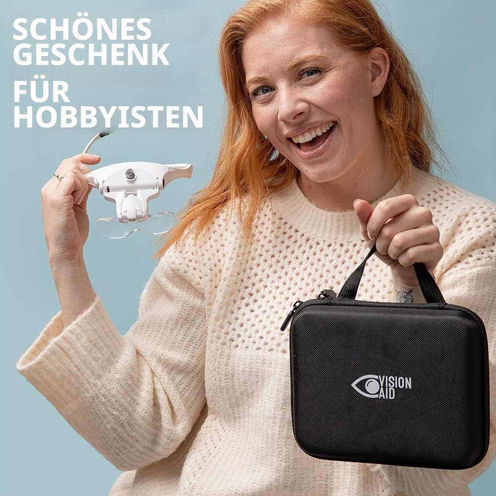 Vision Aid Lupen mit LED-Licht 5 Linsen Stirnband Schutzaufbewahrungsbox Brillenlupe Freihändige beleuchtete Kopflupe für Hobbyhandwerk Makuladegeneration Malerei Brillenträger Naharbeit