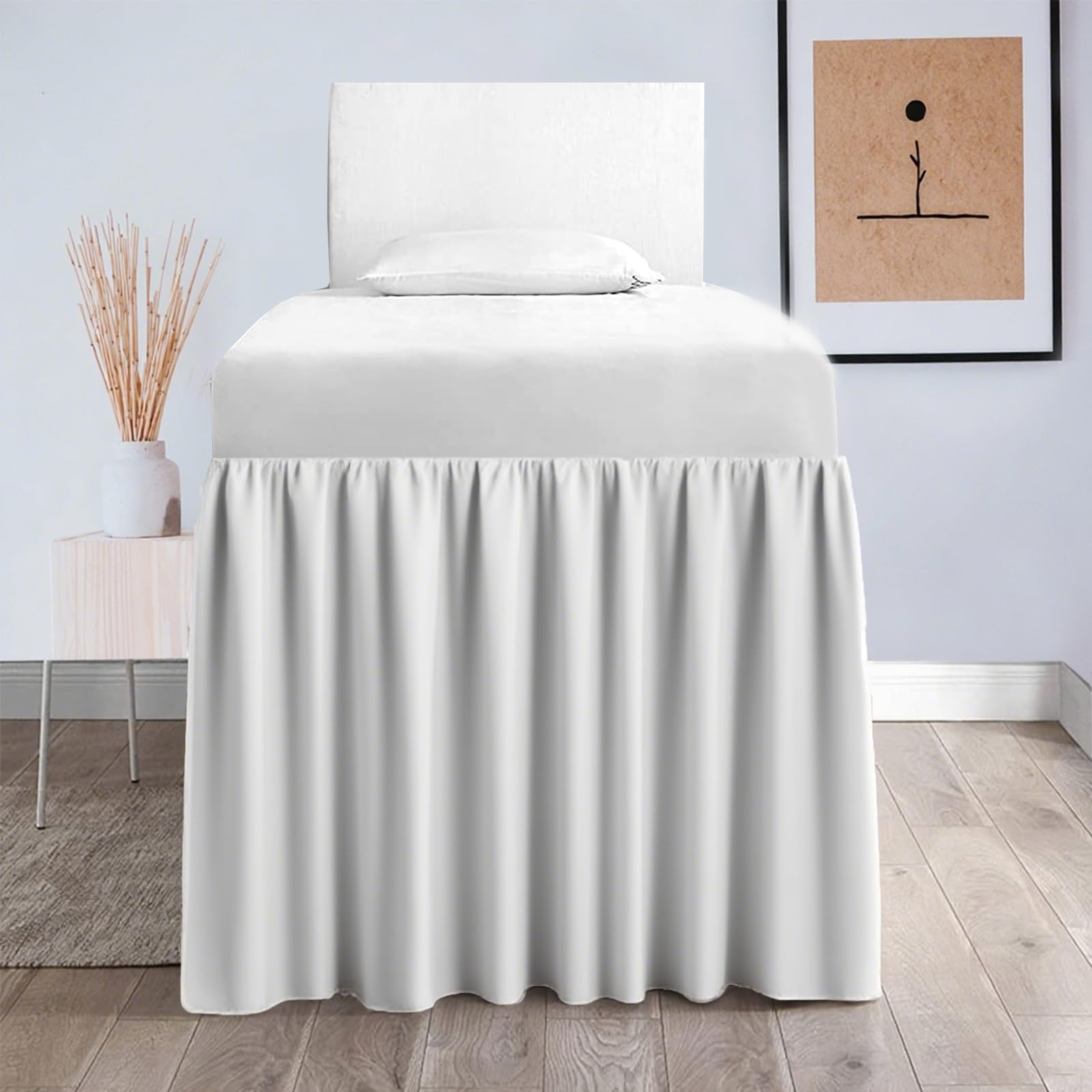 Dorm Bed Skirt - Ruffled Extra Long Bed Skirt Twin-XL, 110g Brushed Cloth Twin BedSkirt - College Dorm Room Essentials - 32