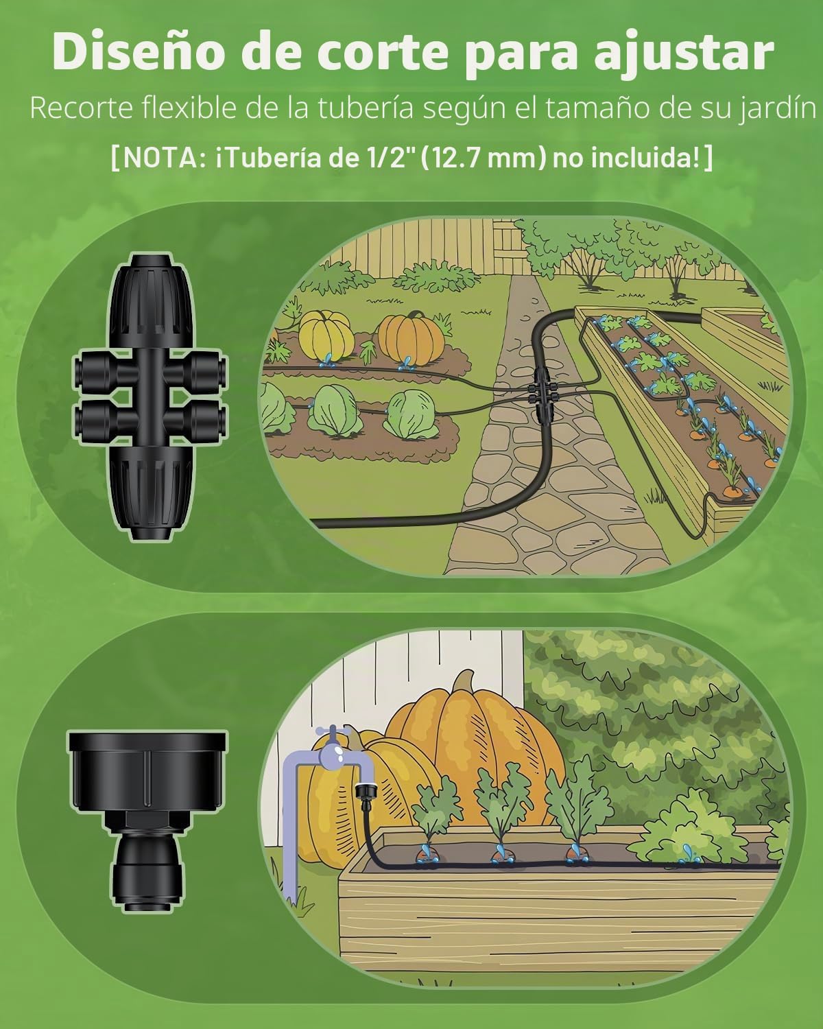 Pawfly 6,35 mm Manguera de goteo (rollo de 61 m), Tubo goteo con separación de 15 cm, Manguera de riego PE con 24 piezas, tubo distribuidor negro para sistemas de riego por goteo