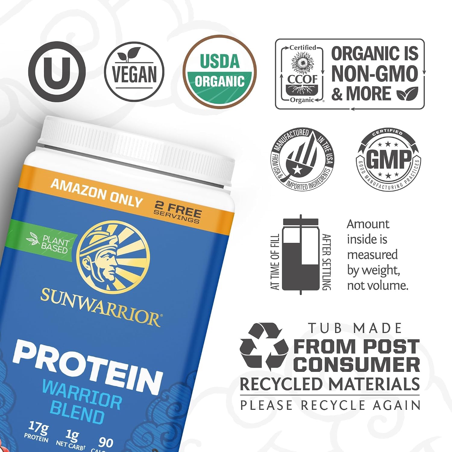 Sunwarrior Warrior Blend Organic Vegan Plant Protein Powder (32 Servings, Vanilla) — Amazon image 3