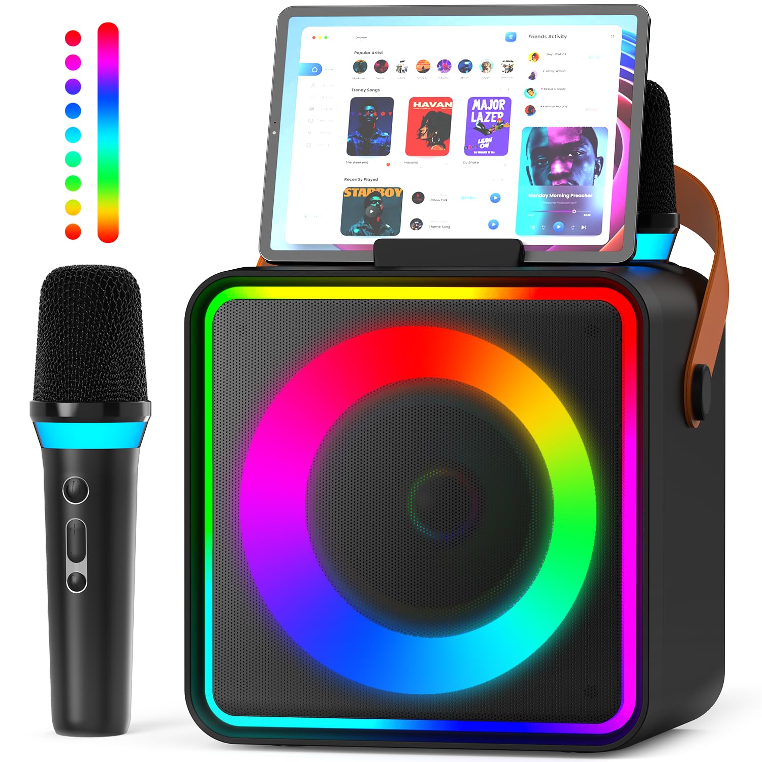 YLL Karaoke Machine with 2 Wireless Microphones, Portable Bluetooth Speaker for Adults & Kids with LED Lights, Karaoke Microphone Supports TF Card/USB, TWS, Gift Idea for Birthday Party Home-Black