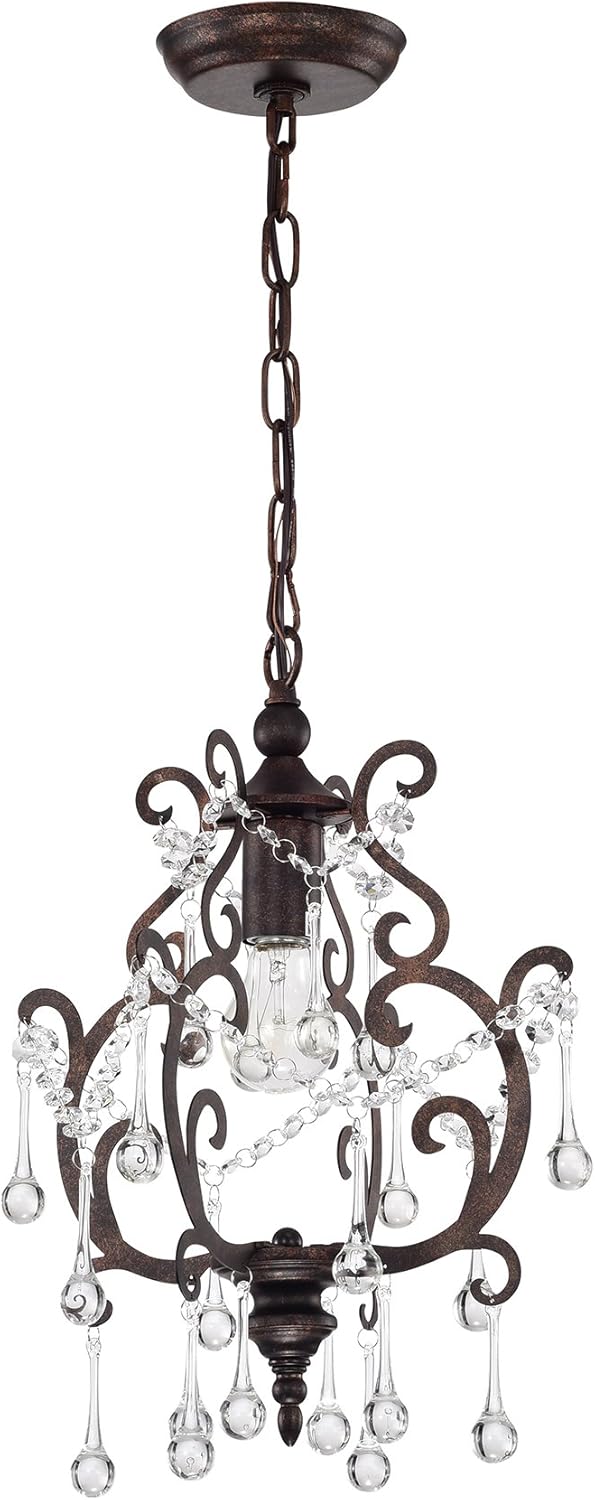 Edvivi Crystal Pendant 1 Light Glam Lighting Fixture, Antique Copper Finish, Raindrop Crystals, Adjustable Hanging Ceiling Light for Girls Room, Kitchen, Bedroom, Entryway, Hallway…