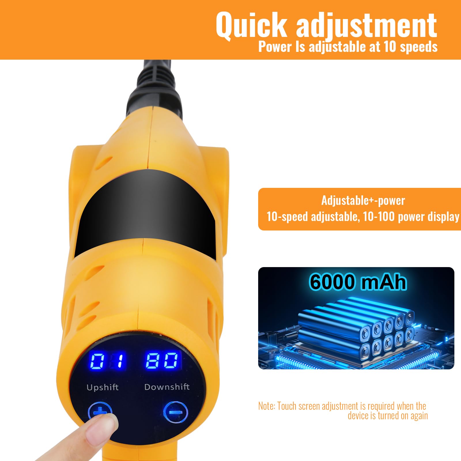 Hidrolimpiadora de Alta Presión Batería 21V MAX 65Bar con Pantalla LCD de Potencia y 10 Velocidades, Portátil para Limpieza de Coches y Jardín (con 2x6000mAh Baterías)