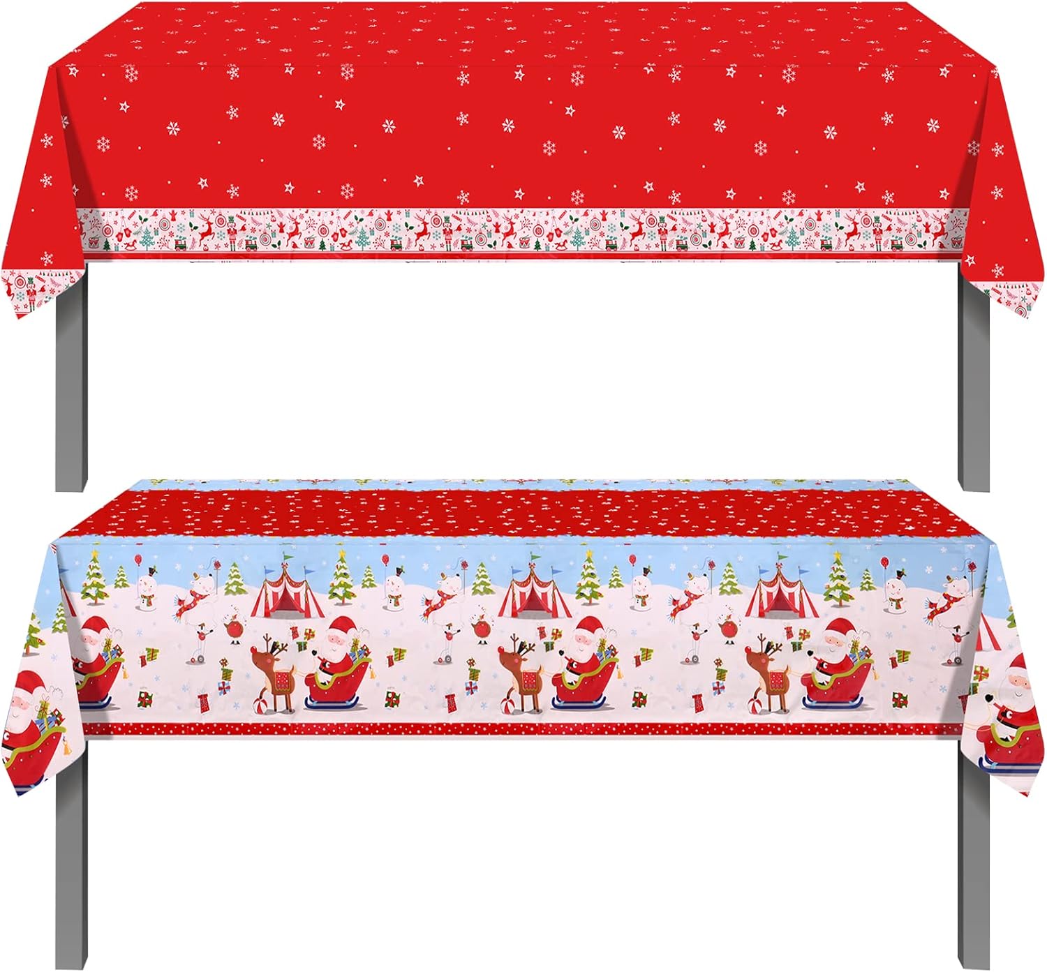 GLAITC Large Christmas Plastic Tablecloth Cover, 2pcs PVC