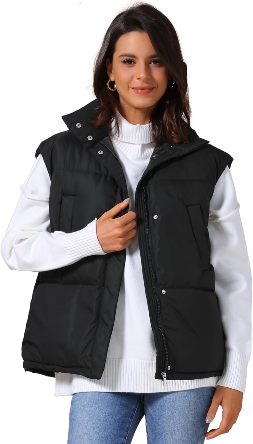 Allegra K Women's Puffer Vest Stand Collar Sleeveless Winter Lightweight Vests Warm Padded Jacket Coat