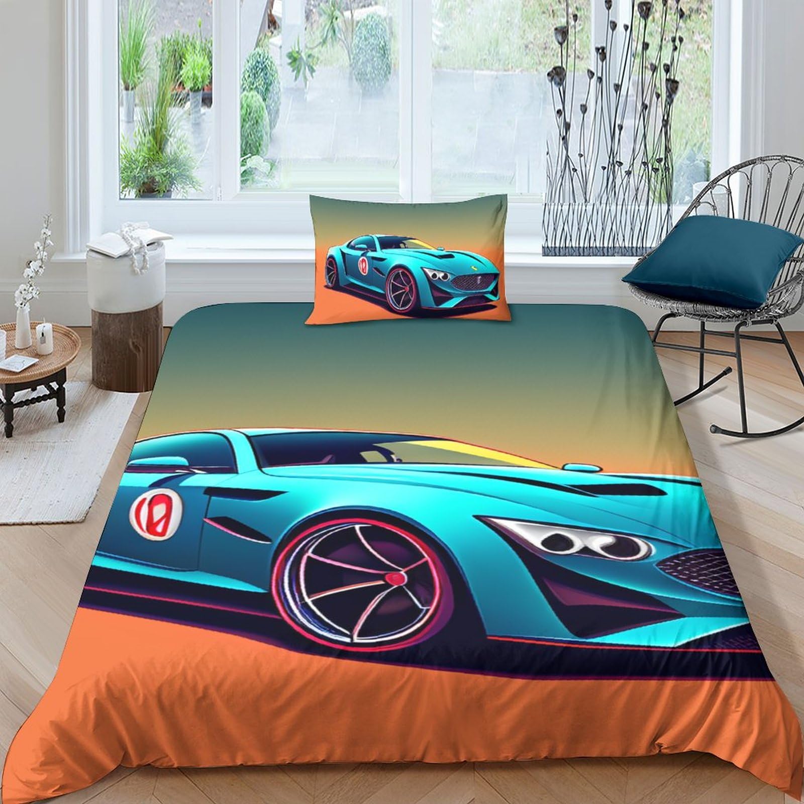 Parure de lit voiture Roadster 3D en microfibre pour enfant avec housse de couette single