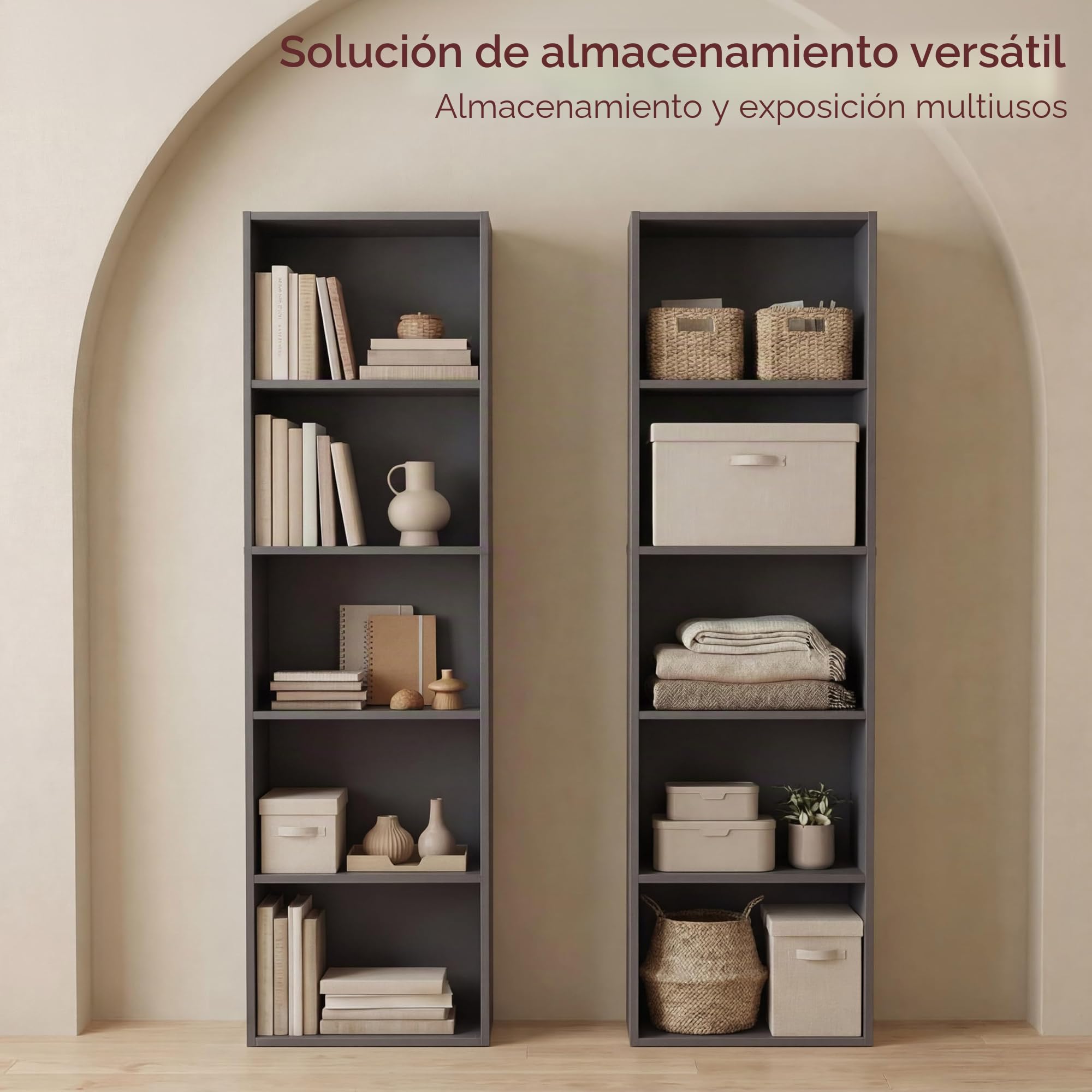 Vida Designs Estantería Oxford de 5 Niveles, estantería de Madera Gris para Oficina, Sala de Estar