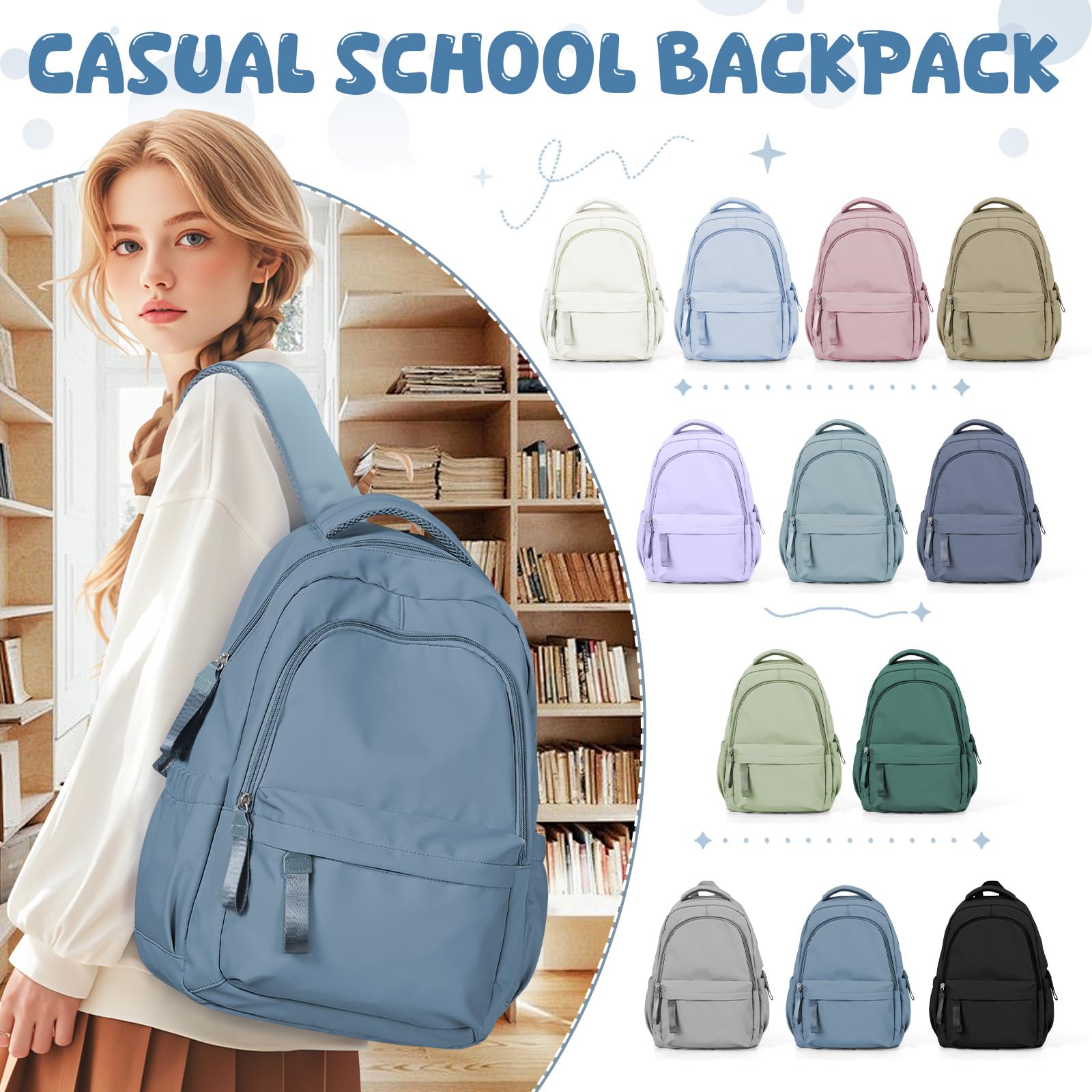 HYC00 Zaino Scuola Superiore Media ragazza Zaini Scolastici zainetto Casual Daypack Backpack Unisex Zaino Università Donna Per PC Portatile 14 Pollici Laptop Bag per Viaggio Lavoro Scuola Affari