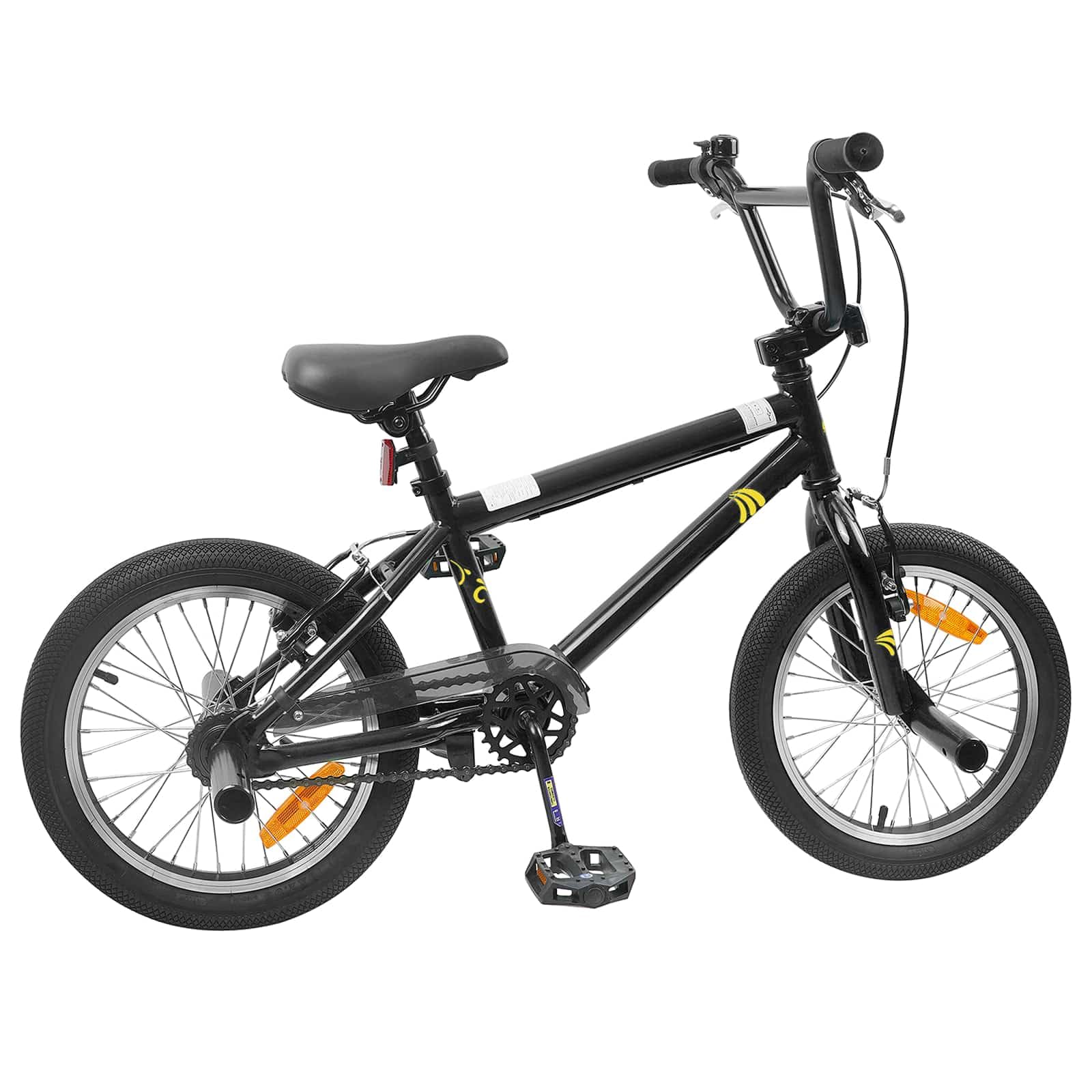 Vélo BMX pour enfant noir avec cadre en acier, selle et guidon réglables, freins à traction linéaire, adapté pour les loisirs, l'entraînement, la mobilité sur le terrain et la ville