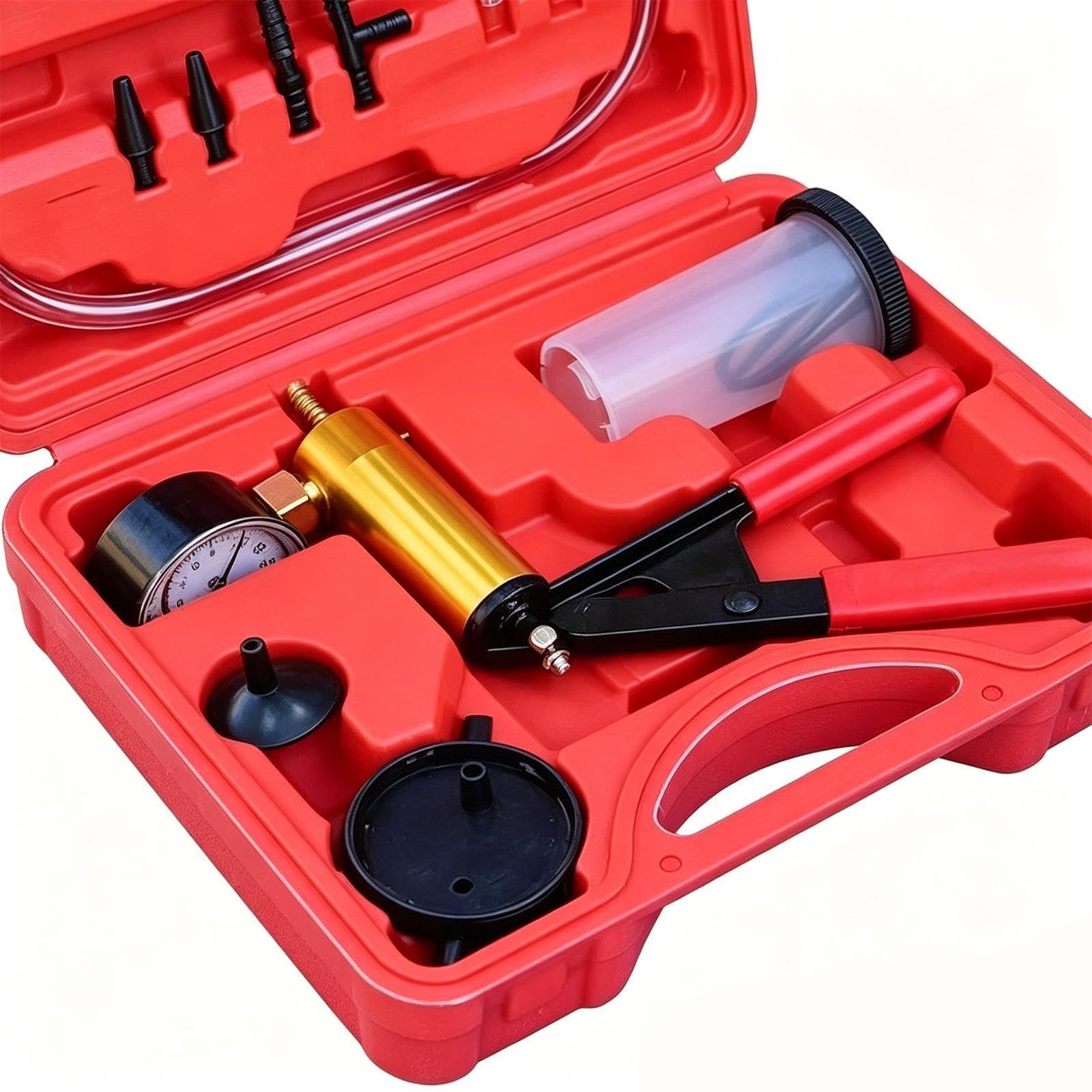 Generico Pompa A Vuoto Manuale - Set di Manometro E Tester di Pressione per Pompa A Vuoto | Kit Spurgo Freni | per Casa, Garage, Officina, Auto, Cambio Olio, Manutenzione E Riparazione