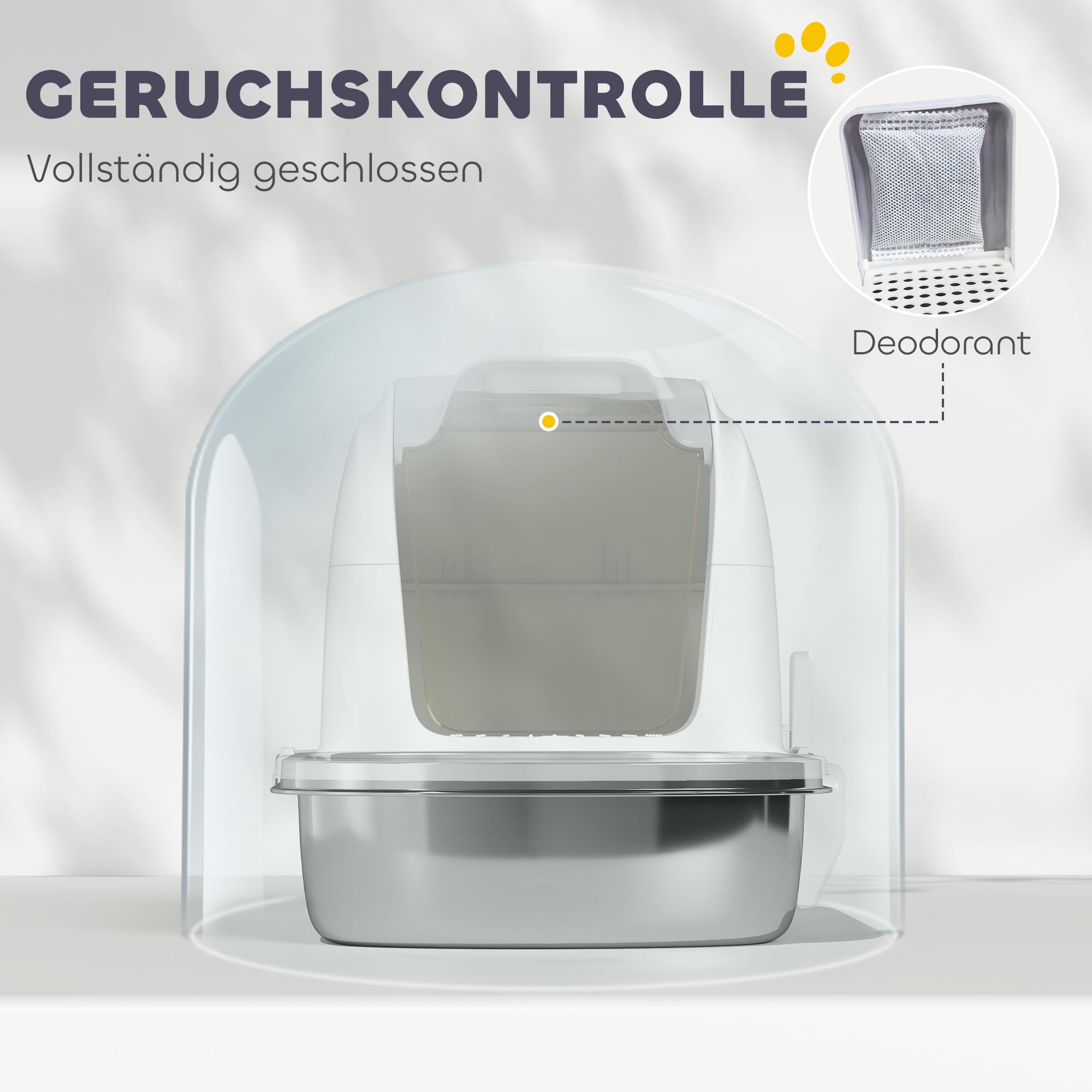 PawHut Katzenklo Edelstahl mit Deckel Kastenklo 52,4 x 41,3 x 42 cm Weiß | Katzentoilette mit Wanne, Inklusive Streuschaufel, Für Katzen unter 5 kg