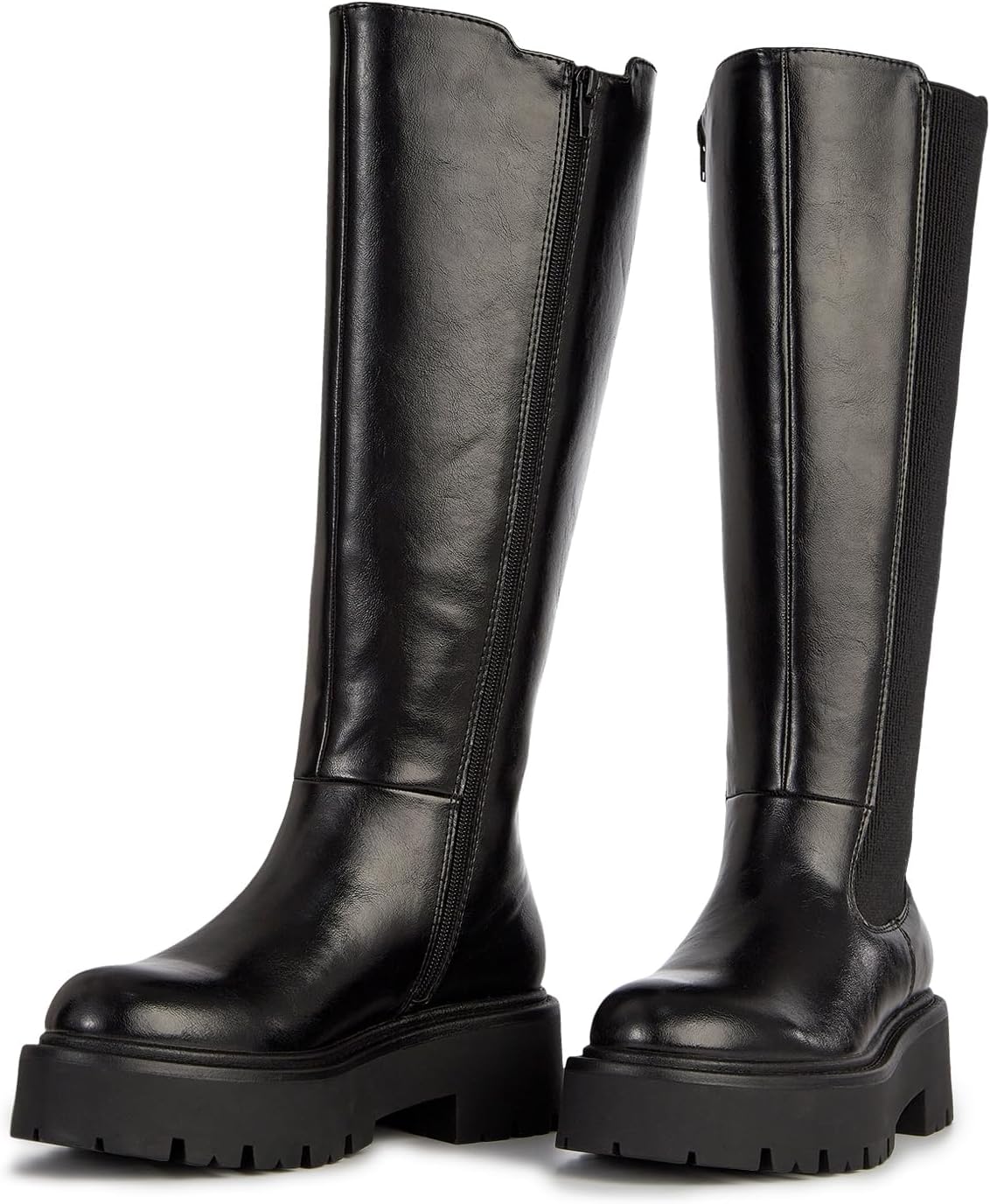 YZ Women's Knee High Boot Comfortable Platform Lug Sole Round Toe Side Zipper Fashion Dress Boots - Image 6