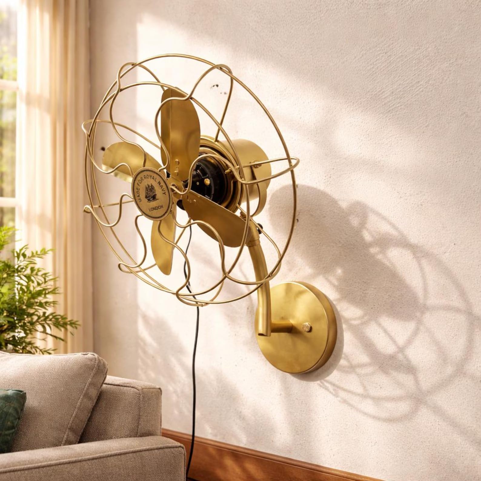 Vintage Brass Wall Fan 16 Inch | Antique Style Wall Mounted Fan | 3 Speed Retro Industrial Electric Fan | Premium Brass Finish | High Speed 1350 RPM | Home, Office & Café Décor-image-41