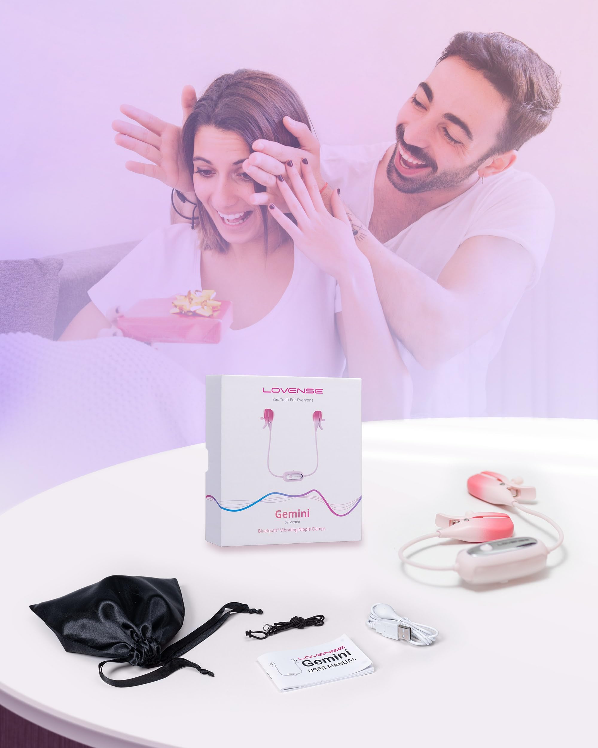 LOVENSE Gemini Vibrating Nipple Clamps, Bluetooth Adjustable Nipple Stimulator with App Remote Control, Rechargeable Sex Toys for Women Men Couples Play Two-Color Gradient