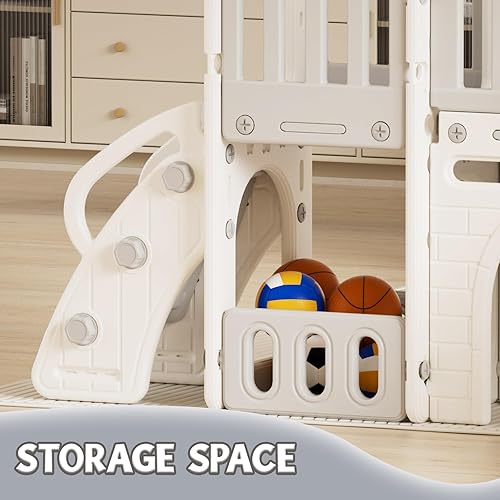 Miniatura 7 de YUFU Tobogán 9 en 1 para niños pequeños de 1 a 3 años, tobogán escalador con lanzamiento de anillo, túnel, pasillo y aro de baloncesto, juego para