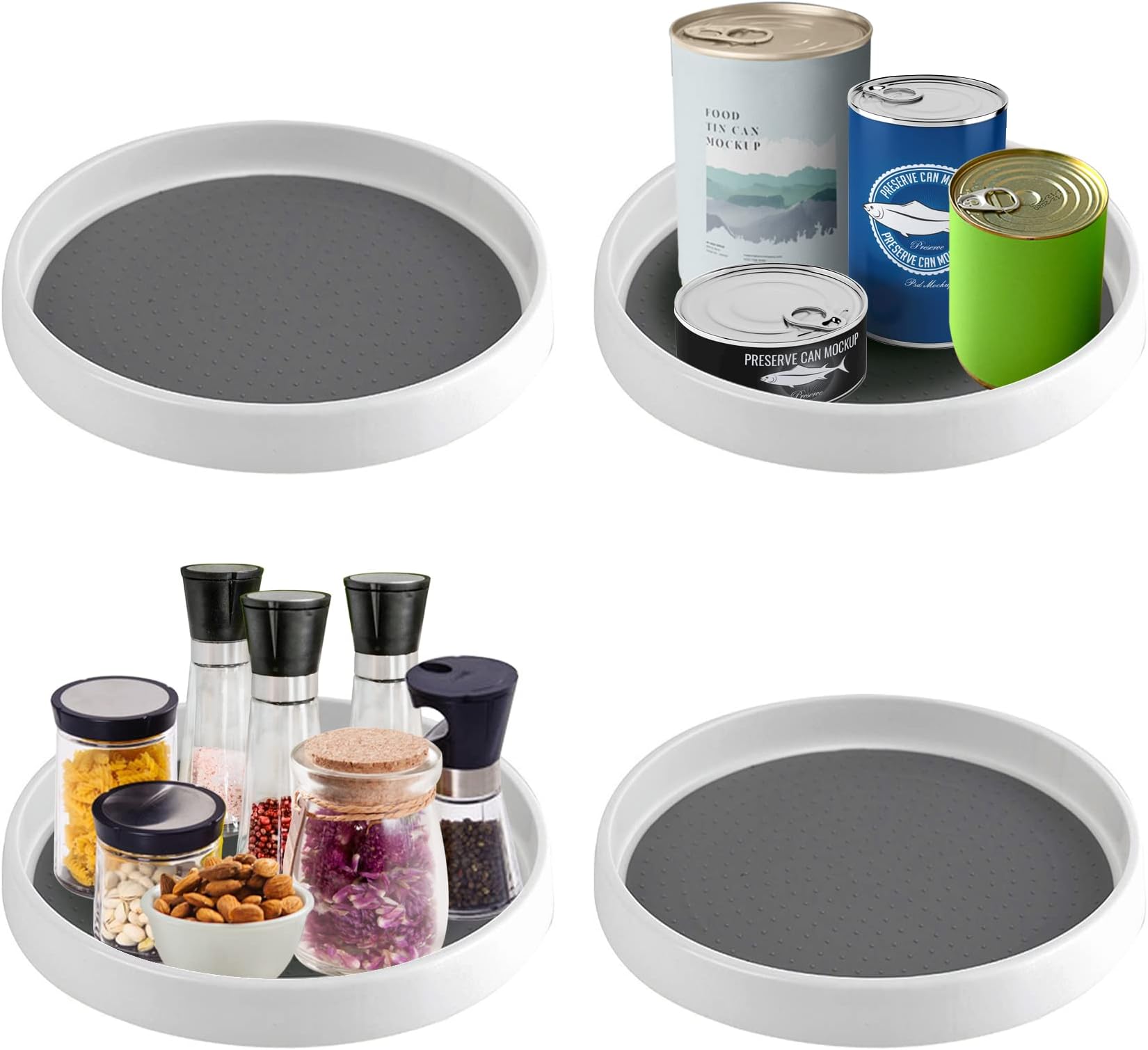 4 Pack Lazy Susan Turntable, 10 Inch Non-Slip Lazy Susan Cabinet Organizer, Rotating Spice Rack for Cabinet, Pantry, Countertop, Fridge, Vanity, Bathroom