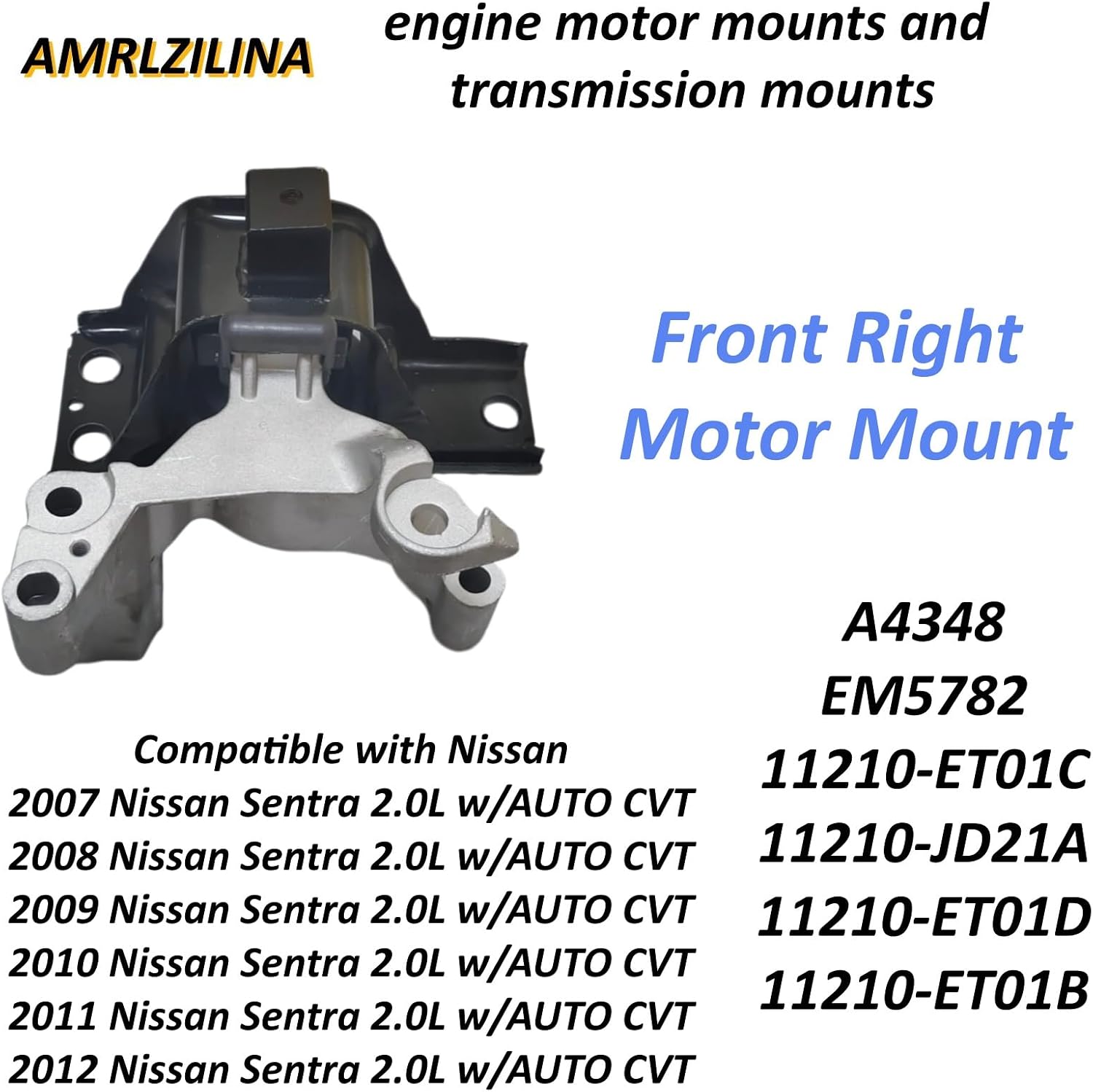 Engine Motor Mounts Set of 4 Compatible with 2007-2012 Nissan Sentra 2.0L - Replaces A4348, A4345, A4318, A4346 - Front, Rear, Left, Right
