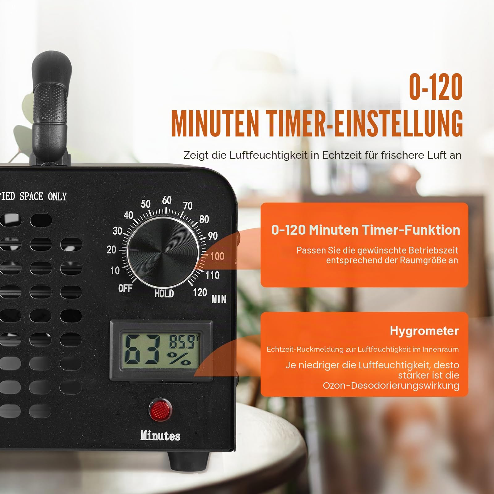 VEVOR Ozongenerator 36000mg/h Ozonisator 115W Luftreiniger 300㎡ Ozongerät Bausanierung 0-120-Minuten-Timer Desodorierer Ozone Generator Luftfeuchtigkeitsanzeige Intelligente Überwachung des Raumklimas