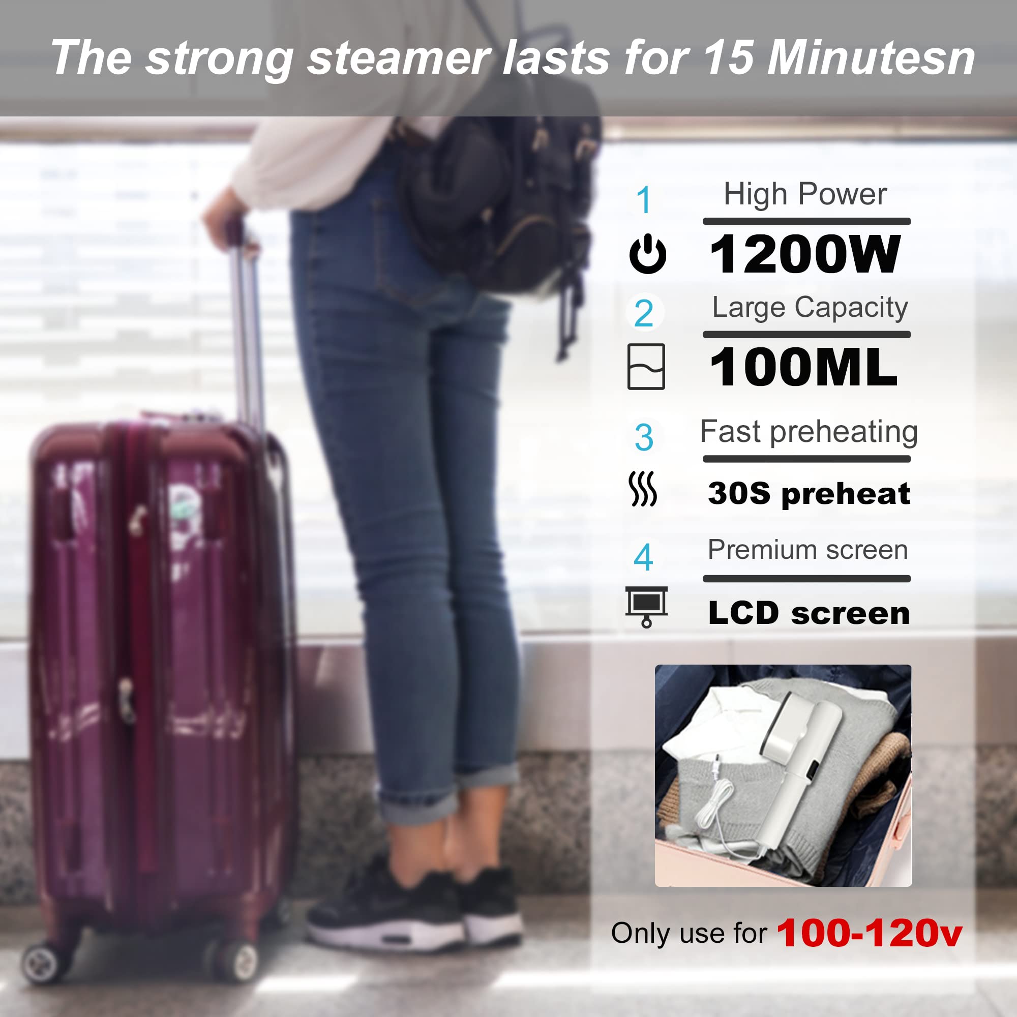 HANDEWO 3-in-1 Travel Steamer for Clothes with Lint Roller, Portable Handheld Garment Steamer with Pet Hair Remover,Mini Steam Iron for Home,Head Rotatable Screen Display (White)