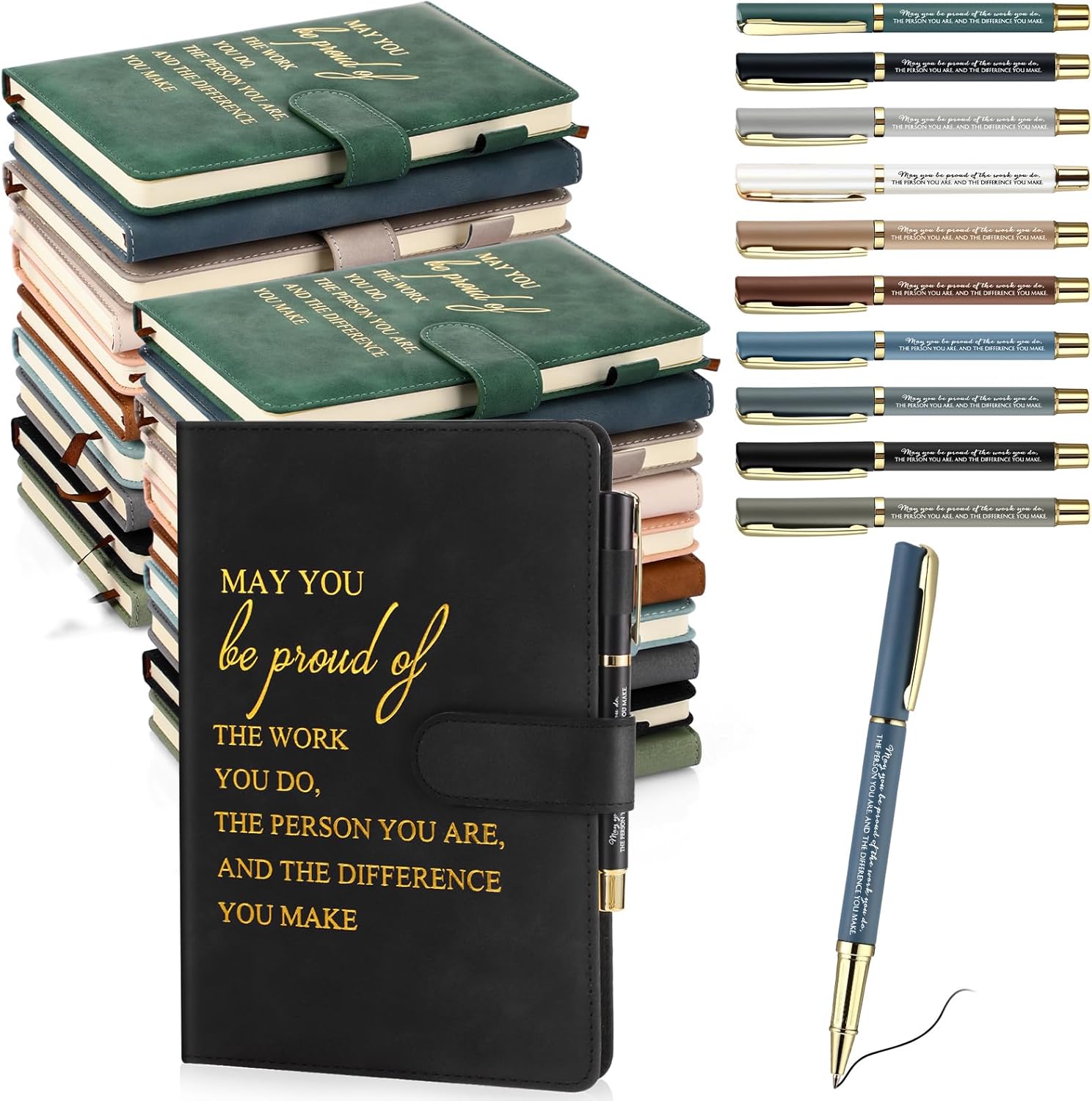 Kosiz 40 Pcs Employee Appreciation Gifts Bulk Inspirational A5 Leather Notebooks Journal with Pens Thank You Gift for Coworker Staff Social Worker Teacher Nurse Office Gifts (Neutral Colors)
