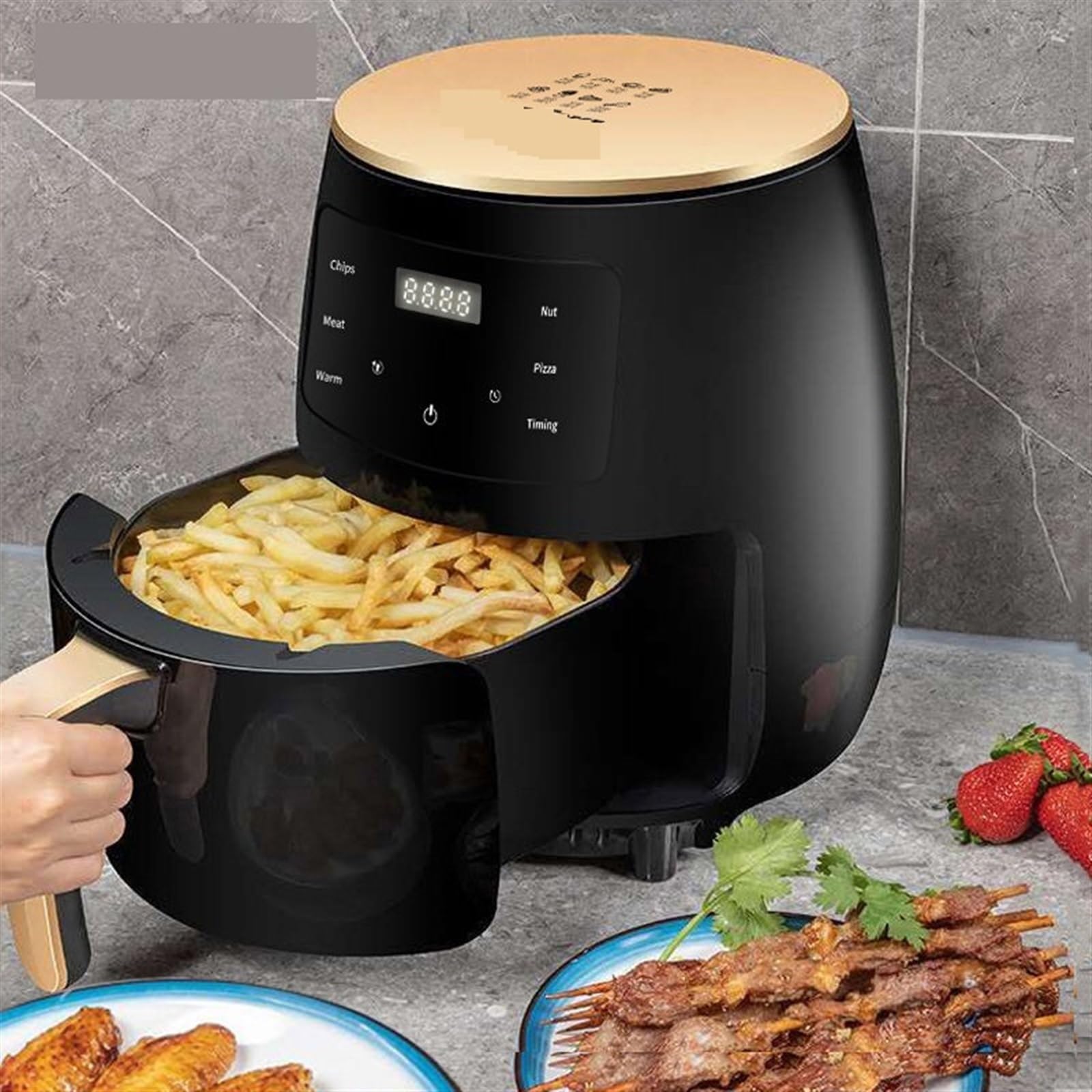 Frytkownice, Elektryczne frytownice powietrzne o mocy 1400 W 4,5 l Inteligentne automatyczne domowe frytkownice do pieczenia 360° z ekranem dotykowym LED bez oleju