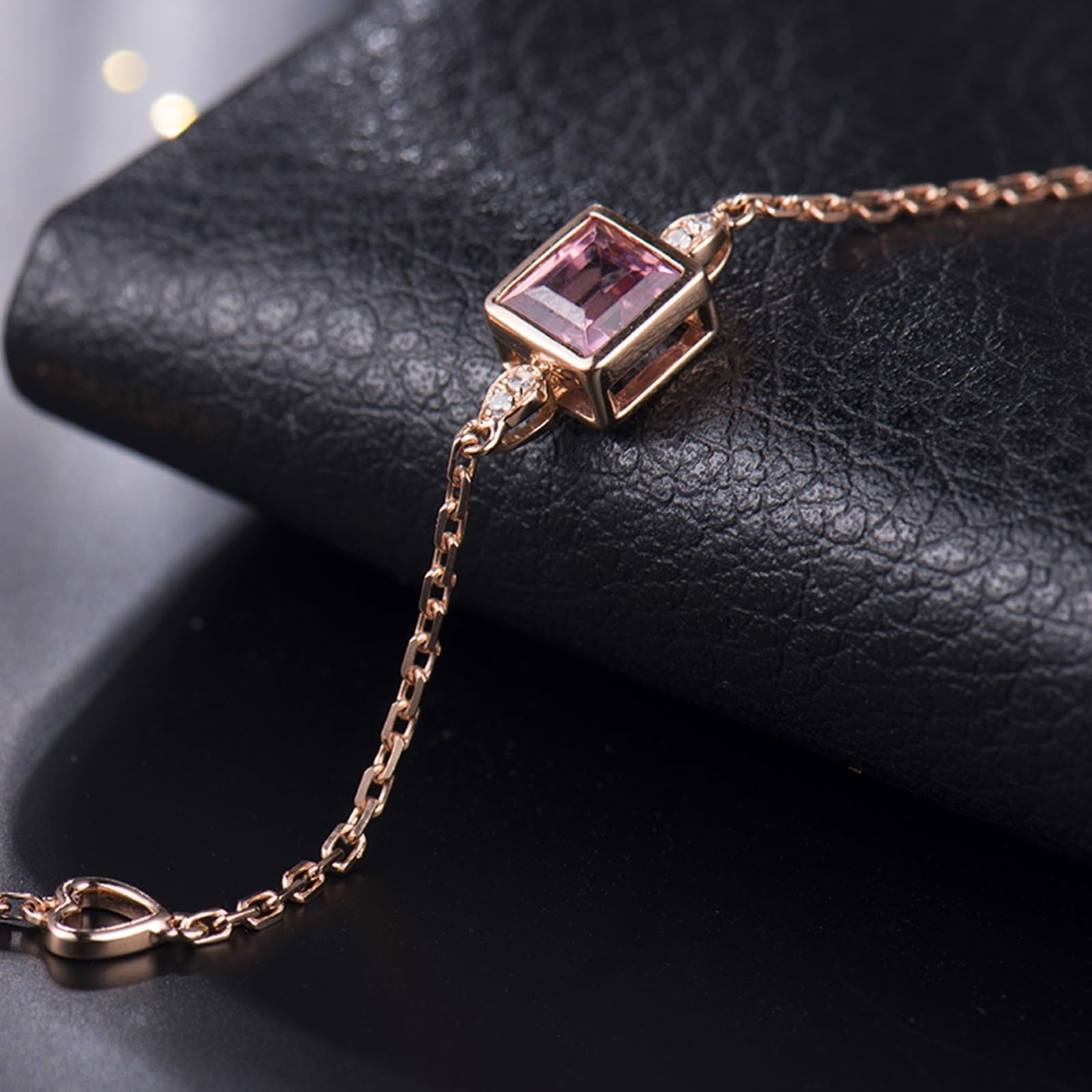 Bransoletki dla kobiet różowe złoto 18k/14k/9k, czerwony turmalin bransoletki 0,77 ct regulowane 6,3 do 18 cm + 3,8 cm długość z diamentem, damska część biżuteria delikatna