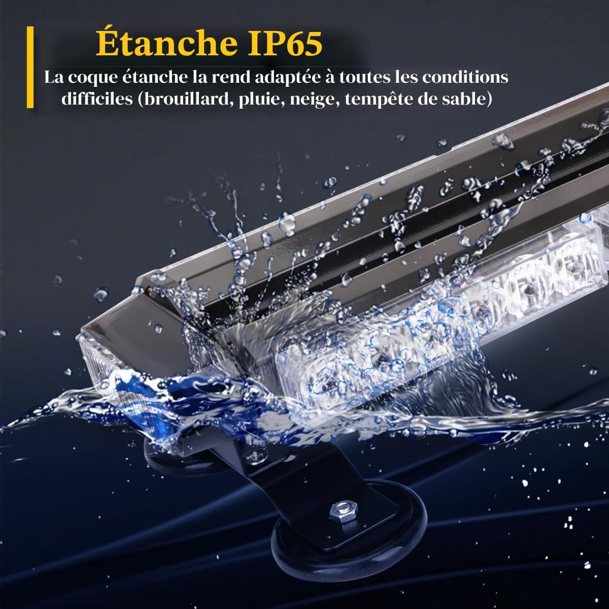 Barre lumineuse clignotante stroboscopique - Rampe Gyrophare de Sécurité 30 LED Haute Intensité pour, éclairage, avertissement de danger d'urgence (ambre)