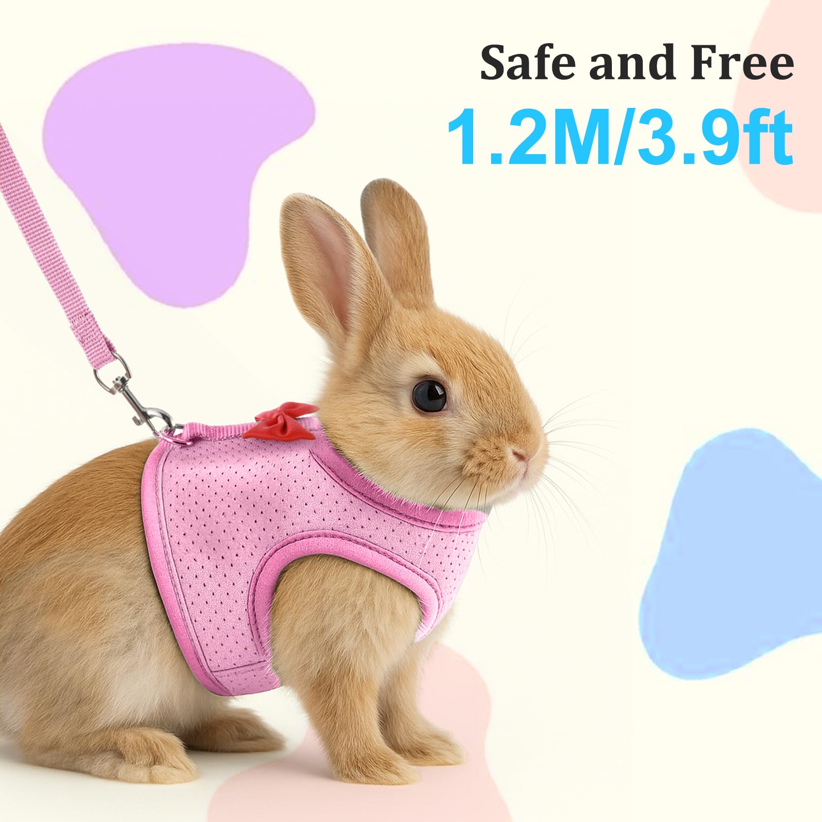 Ensemble harnais et laisse pour lapin - Doux et réglable - Anti-fuite - Avec boucles de sécurité - Pour lapins, chatons, cochons d'Inde, taille S