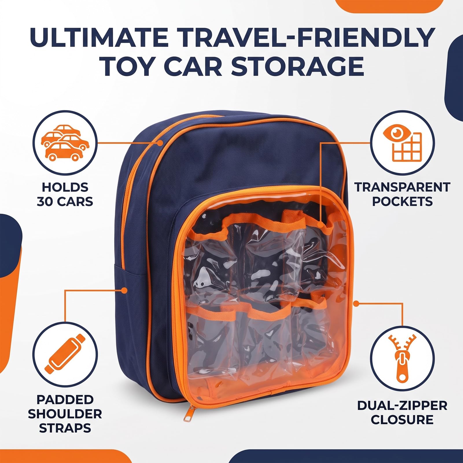 Dpofirs Bolsa de Almacenamiento para Coches de Juguete, 6 Bolsas Transparentes con Cremallera, Correa Acolchada para el Hombro, Organizador Portátil con Doble Cremallera y Compartimentos