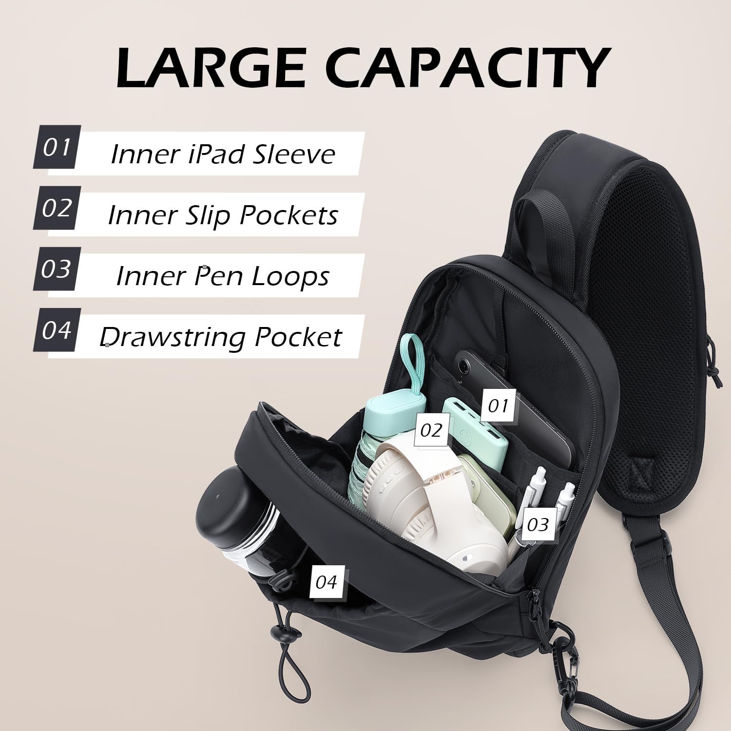 Sling Bag for Women, Crossbody Sling Chest Daypack Shoulder Cross body Bag for Casual Commuting Work Travel Sport Hiking,3.4L,Black - Image 2