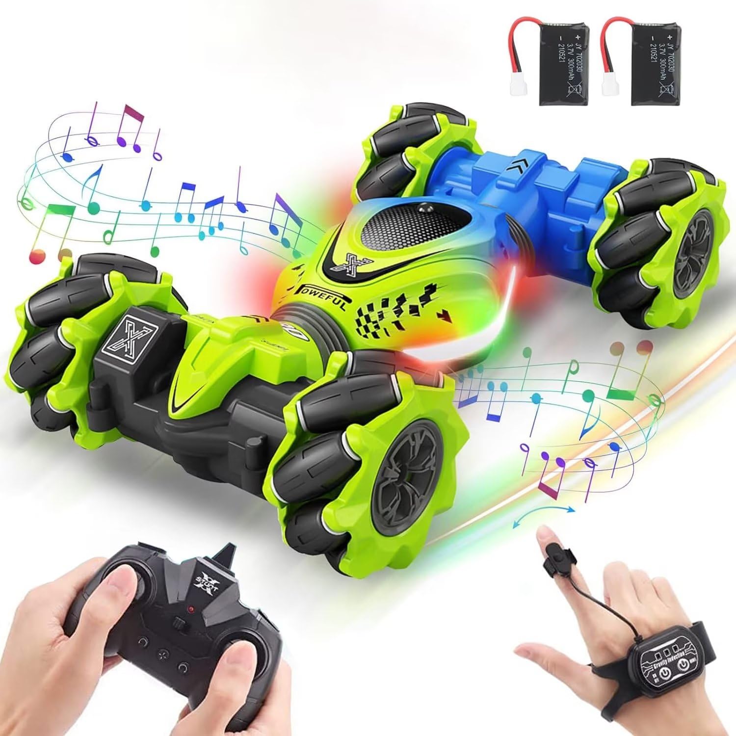 ROCKY&CHAO Voiture Télécommandée 4 Roues Motrices 2,4 GHz Opération Gestuelle RC Rotation à 360 ° Drift Car avec Commande Manuelle lumière et Musique Cadeaux pour Enfants