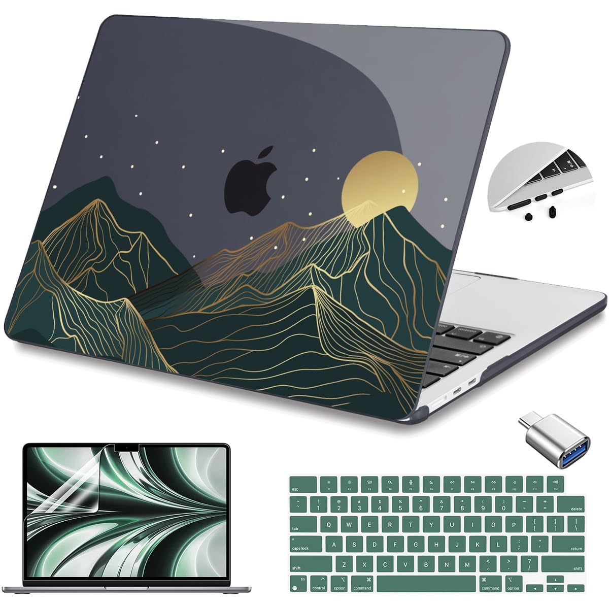 Teryeefi MacBook Air M2 Case 2022 Release A2681 Model, Glossy Plastic Hard Shell Cover with Screen Protector & Keyboard Cover for 13.6 Inch Laptop