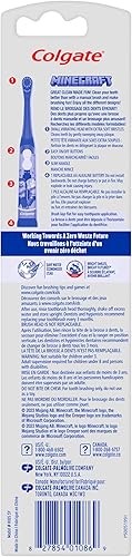 Miniatura 9 de Colgate Cepillo de dientes Minecraft alimentado por pilas, cepillo de dientes extra suave para niños con 1 batería AA incluida, hecho para edades de