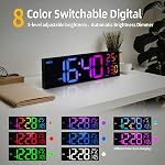 8 Colors Digital Wall Clock, 16" Large Digital Clock With Temperature, Date, Auto DST, Night Light, Auto Brightness Dimmer, 24/12-hour Wall Clock for Living Room Garage Office Classroom Gym Shop Decor