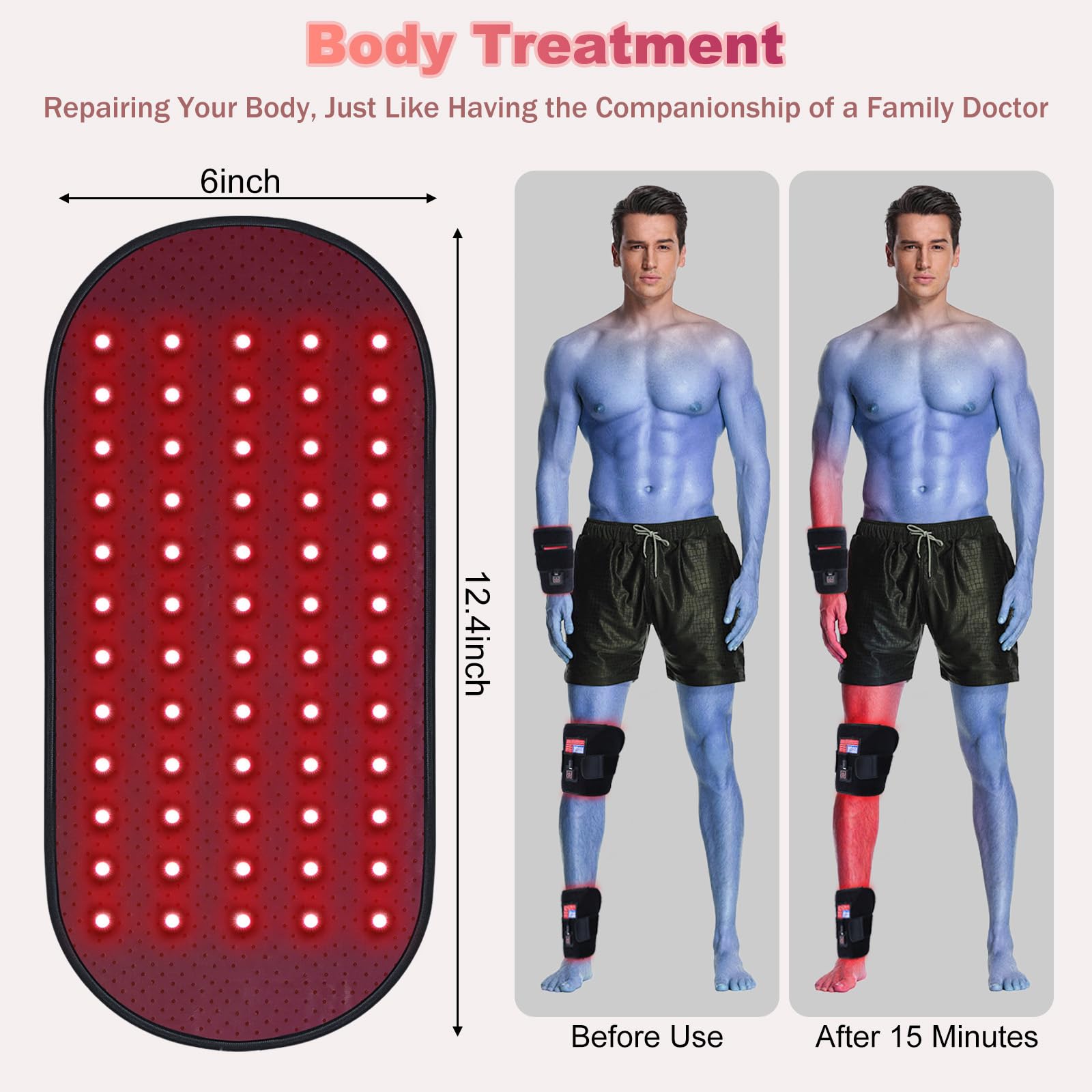 Red-Light-Therapy-for-Body,2025 Upgraded 4 Modes Near Infrared Light for Body Pain Relief,60 Dual-Wave(660nm & 850nm) LEDs,Multi-Mode Customization,Premium Leather(12.4" x 6.1")