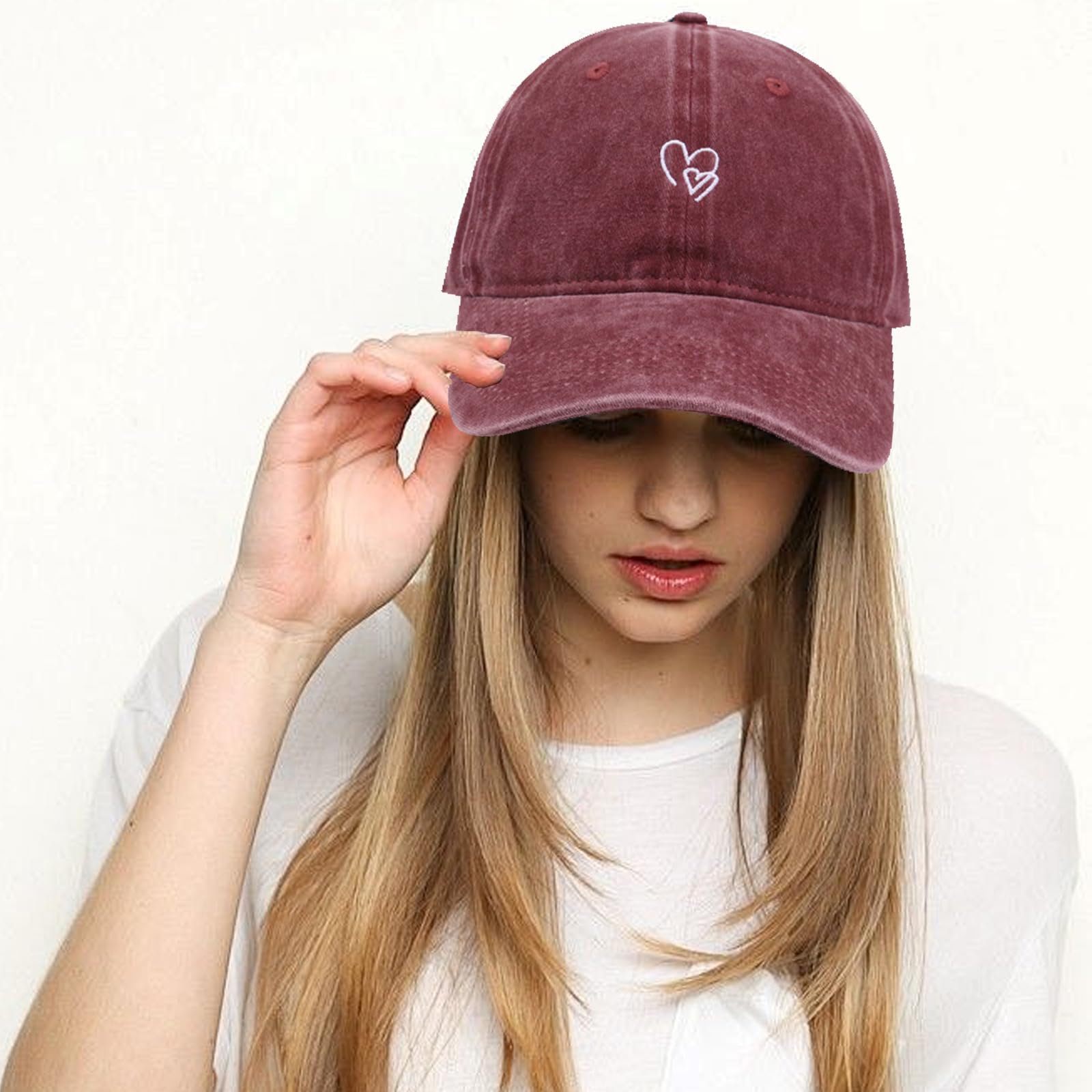 Casquette Femme ete en Coton Rétro avec Amour Broderie, Casquette de Baseball Vieux Lavée, Casquette Baseball Femme, Sport Outdoor Chapeau, pour Hommes et Femmes